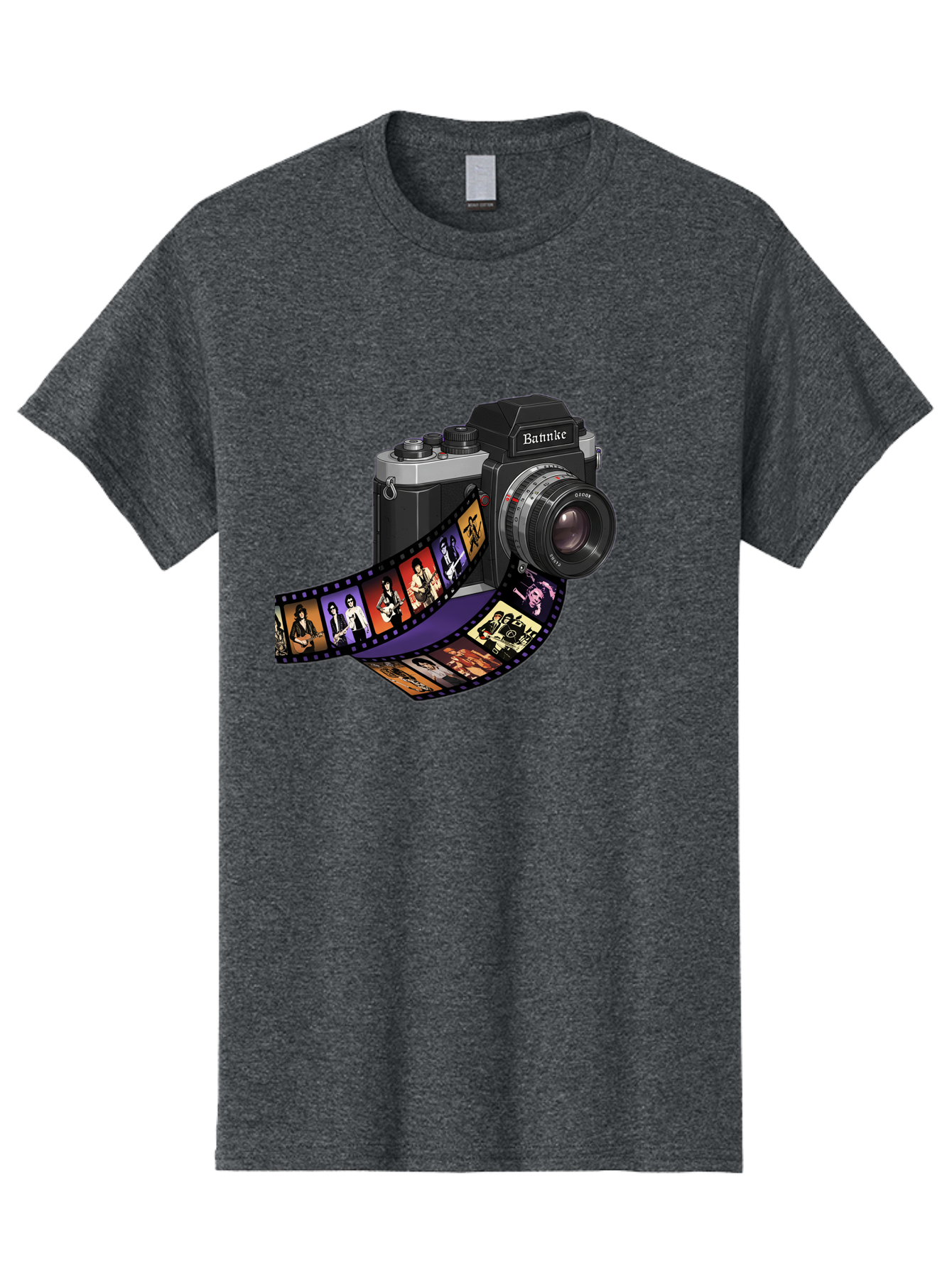 Bannke-Camera Men'S Graphic Tee, 100% Cotton, Comfortable Casual Summer Wear, Machine Washable, Vintage Camera, Film Strip, Photography, Bannke, Retro Style, Black And Silver, Lens, Camera Body, Film Reel, Photographers Bae357