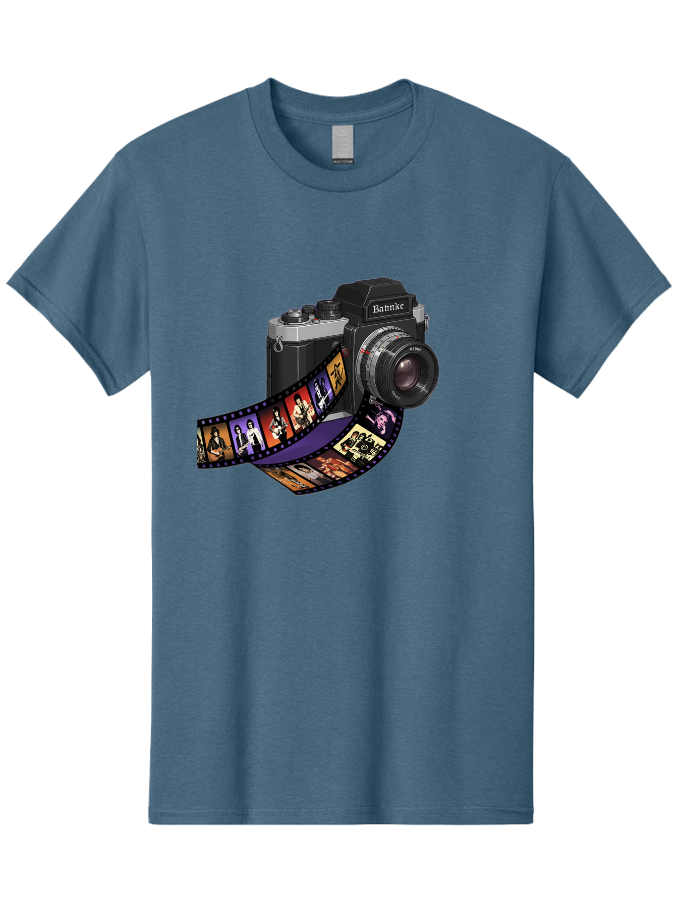 Bannke-Camera Men'S Graphic Tee, 100% Cotton, Comfortable Casual Summer Wear, Machine Washable, Vintage Camera, Film Strip, Photography, Bannke, Retro Style, Black And Silver, Lens, Camera Body, Film Reel, Photographers Bae357