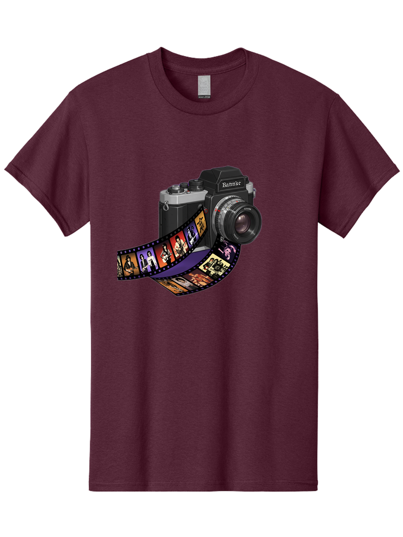 Bannke-Camera Men'S Graphic Tee, 100% Cotton, Comfortable Casual Summer Wear, Machine Washable, Vintage Camera, Film Strip, Photography, Bannke, Retro Style, Black And Silver, Lens, Camera Body, Film Reel, Photographers Bae357