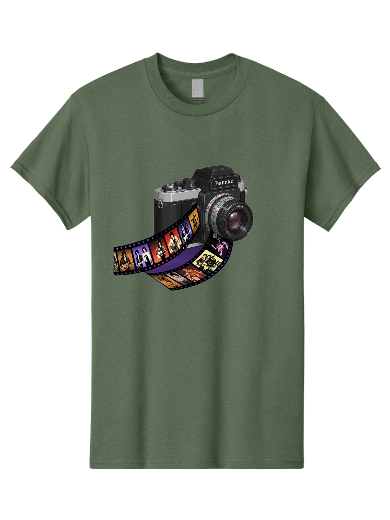 Bannke-Camera Men'S Graphic Tee, 100% Cotton, Comfortable Casual Summer Wear, Machine Washable, Vintage Camera, Film Strip, Photography, Bannke, Retro Style, Black And Silver, Lens, Camera Body, Film Reel, Photographers Bae357