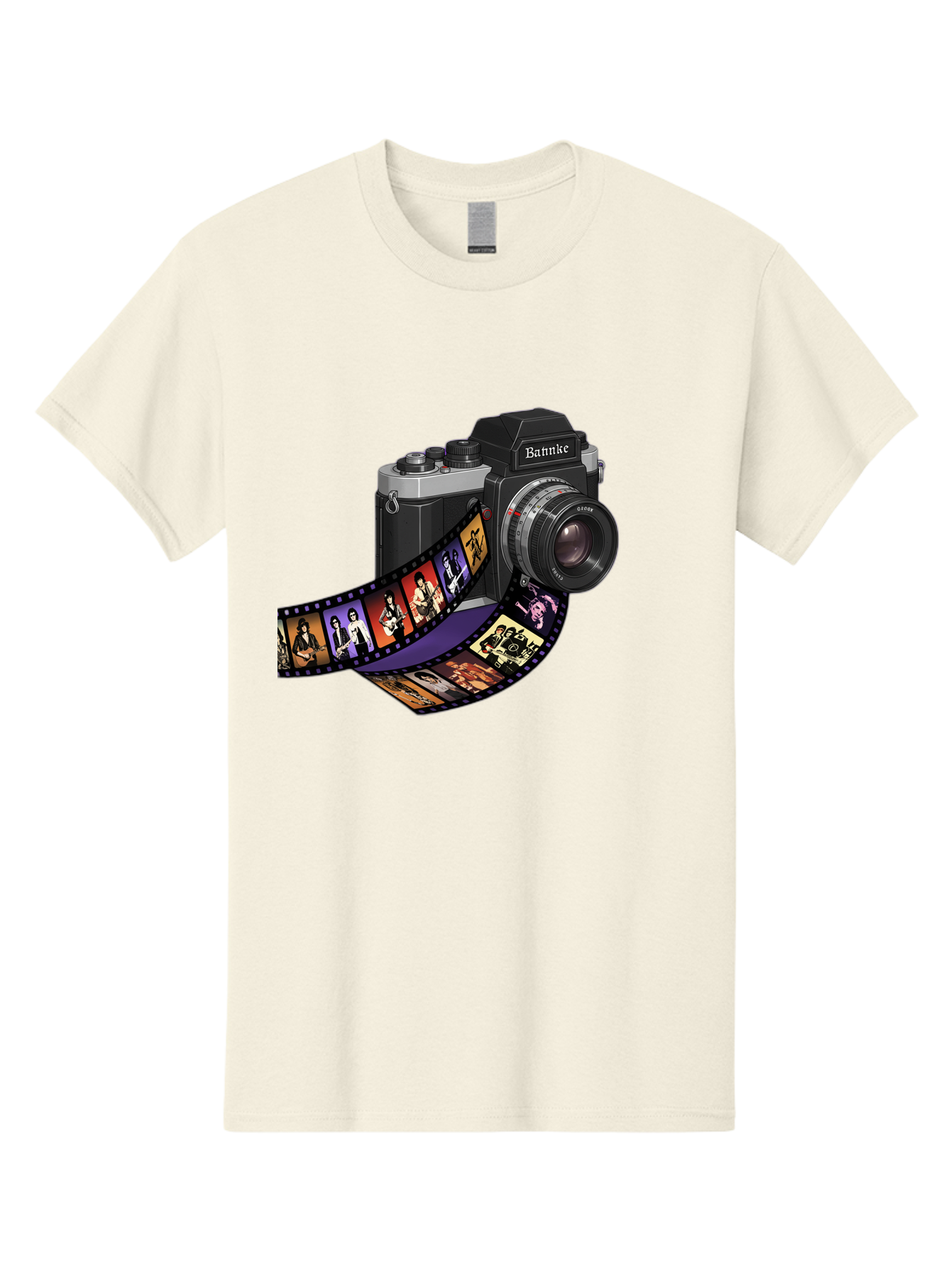 Bannke-Camera Men'S Graphic Tee, 100% Cotton, Comfortable Casual Summer Wear, Machine Washable, Vintage Camera, Film Strip, Photography, Bannke, Retro Style, Black And Silver, Lens, Camera Body, Film Reel, Photographers Bae357