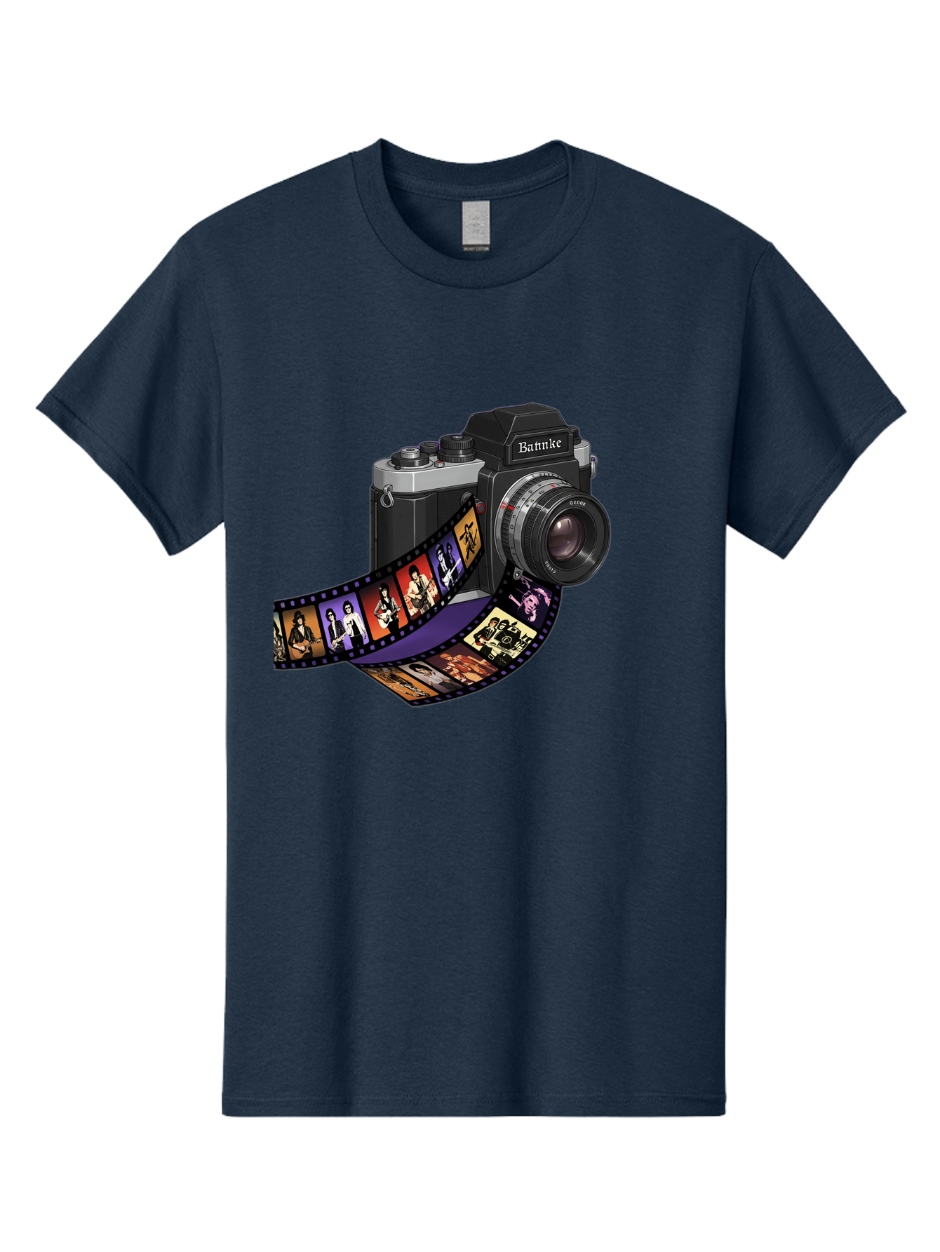 Bannke-Camera Men'S Graphic Tee, 100% Cotton, Comfortable Casual Summer Wear, Machine Washable, Vintage Camera, Film Strip, Photography, Bannke, Retro Style, Black And Silver, Lens, Camera Body, Film Reel, Photographers Bae357