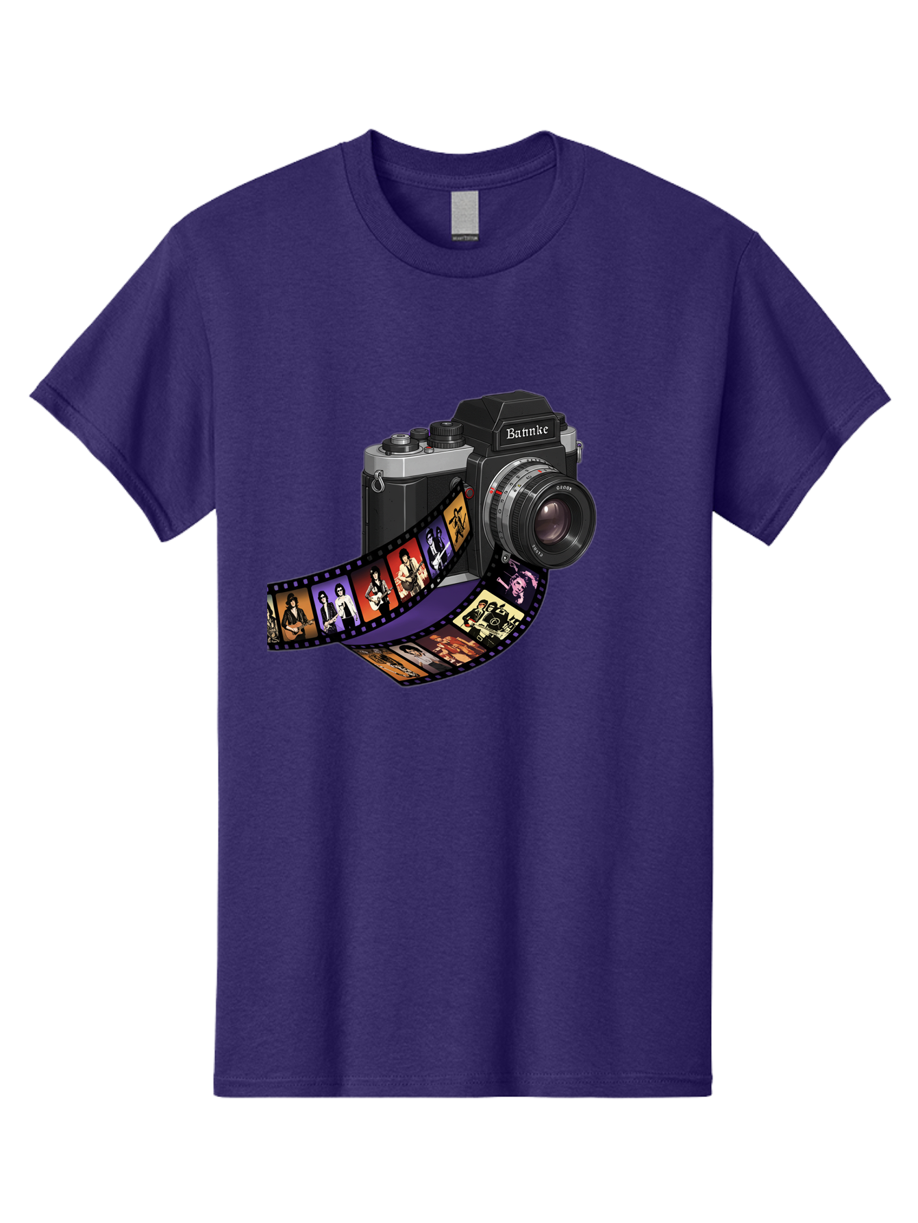 Bannke-Camera Men'S Graphic Tee, 100% Cotton, Comfortable Casual Summer Wear, Machine Washable, Vintage Camera, Film Strip, Photography, Bannke, Retro Style, Black And Silver, Lens, Camera Body, Film Reel, Photographers Bae357