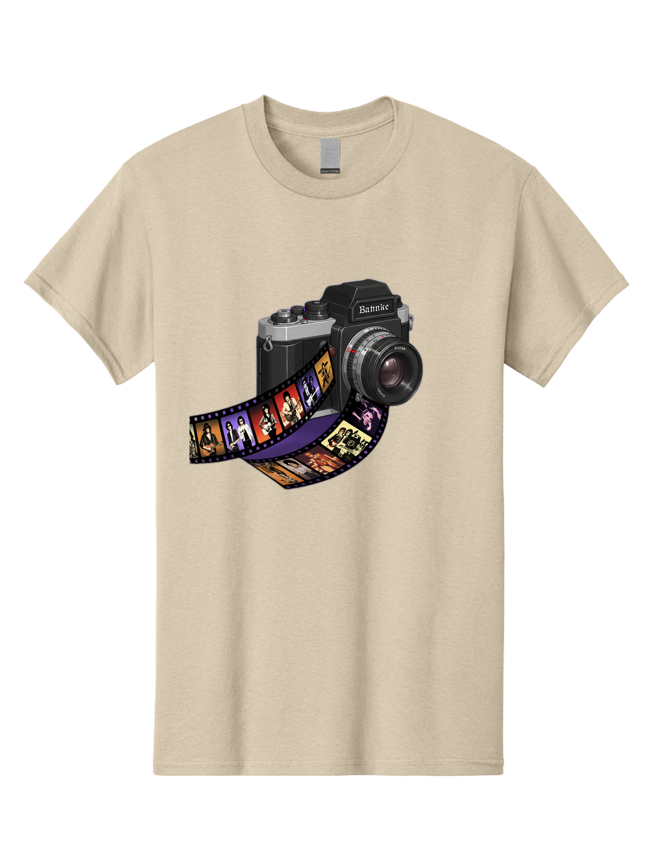 Bannke-Camera Men'S Graphic Tee, 100% Cotton, Comfortable Casual Summer Wear, Machine Washable, Vintage Camera, Film Strip, Photography, Bannke, Retro Style, Black And Silver, Lens, Camera Body, Film Reel, Photographers Bae357