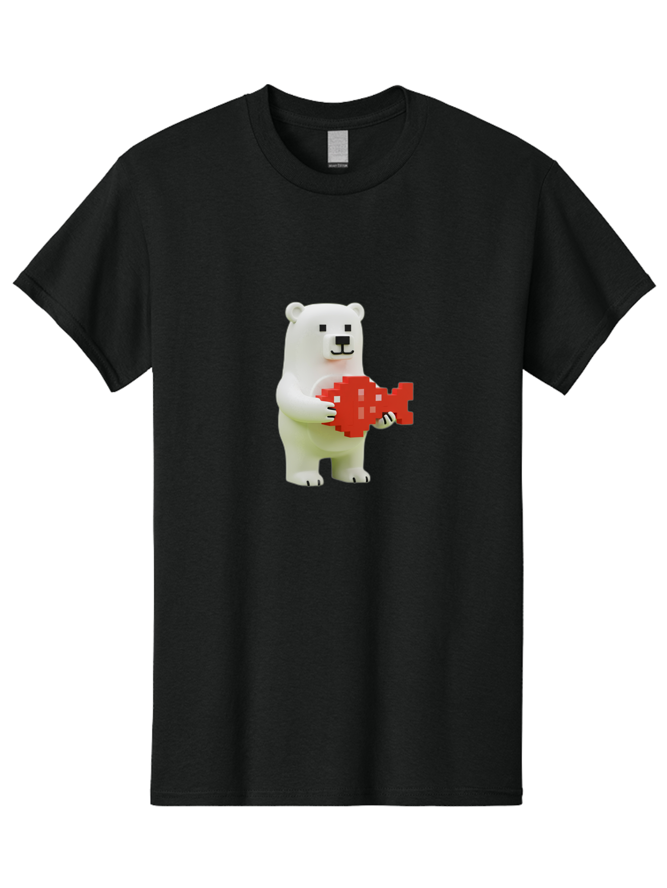 Bear-Pixel-Heart Men'S Graphic Tee, 100% Cotton, Comfortable Casual Summer Wear, Machine Washable, White Polar Bear Holding Red Pixel Heart, Cute Cartoon Character, Adorable Animal, Love Symbol, Pixel Art, Cute Figurine, 3D Illustration Bae359