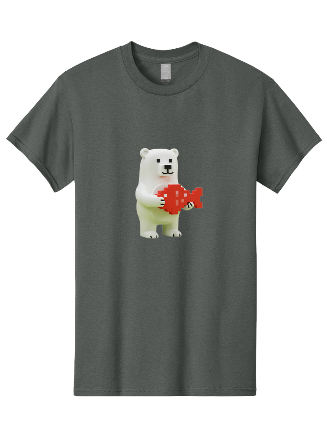 Bear-Pixel-Heart Men'S Graphic Tee, 100% Cotton, Comfortable Casual Summer Wear, Machine Washable, White Polar Bear Holding Red Pixel Heart, Cute Cartoon Character, Adorable Animal, Love Symbol, Pixel Art, Cute Figurine, 3D Illustration Bae359