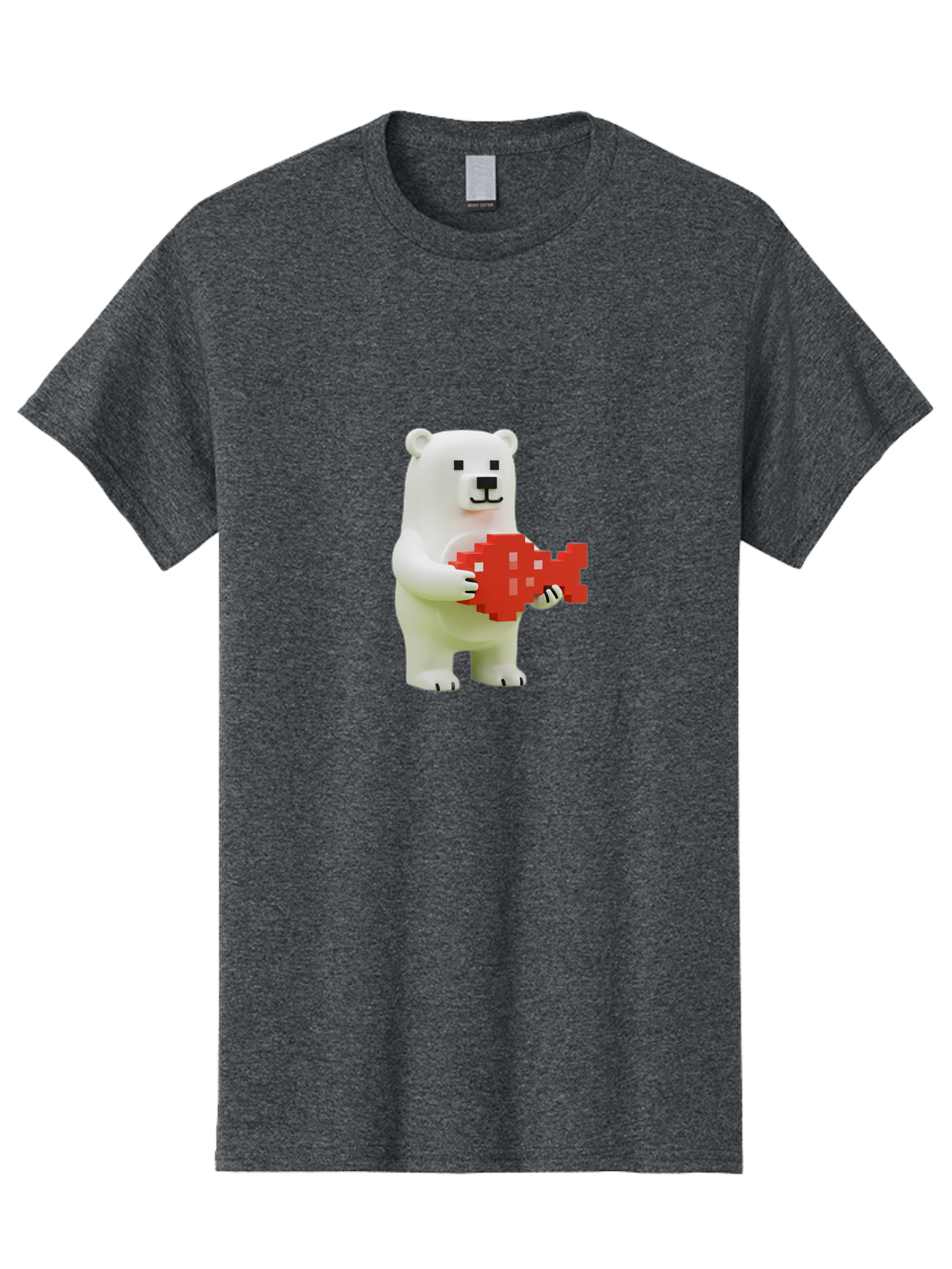 Bear-Pixel-Heart Men'S Graphic Tee, 100% Cotton, Comfortable Casual Summer Wear, Machine Washable, White Polar Bear Holding Red Pixel Heart, Cute Cartoon Character, Adorable Animal, Love Symbol, Pixel Art, Cute Figurine, 3D Illustration Bae359