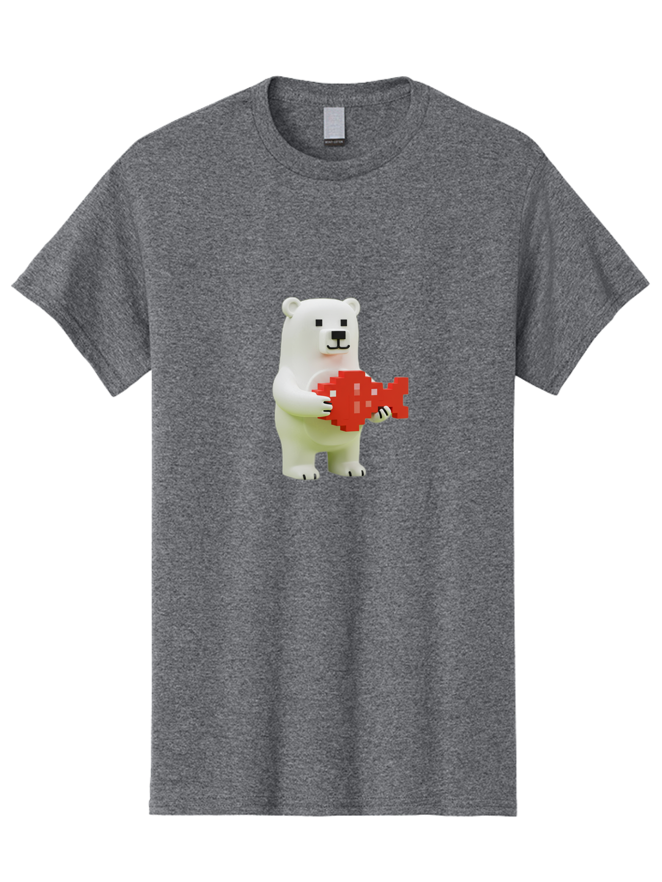 Bear-Pixel-Heart Men'S Graphic Tee, 100% Cotton, Comfortable Casual Summer Wear, Machine Washable, White Polar Bear Holding Red Pixel Heart, Cute Cartoon Character, Adorable Animal, Love Symbol, Pixel Art, Cute Figurine, 3D Illustration Bae359