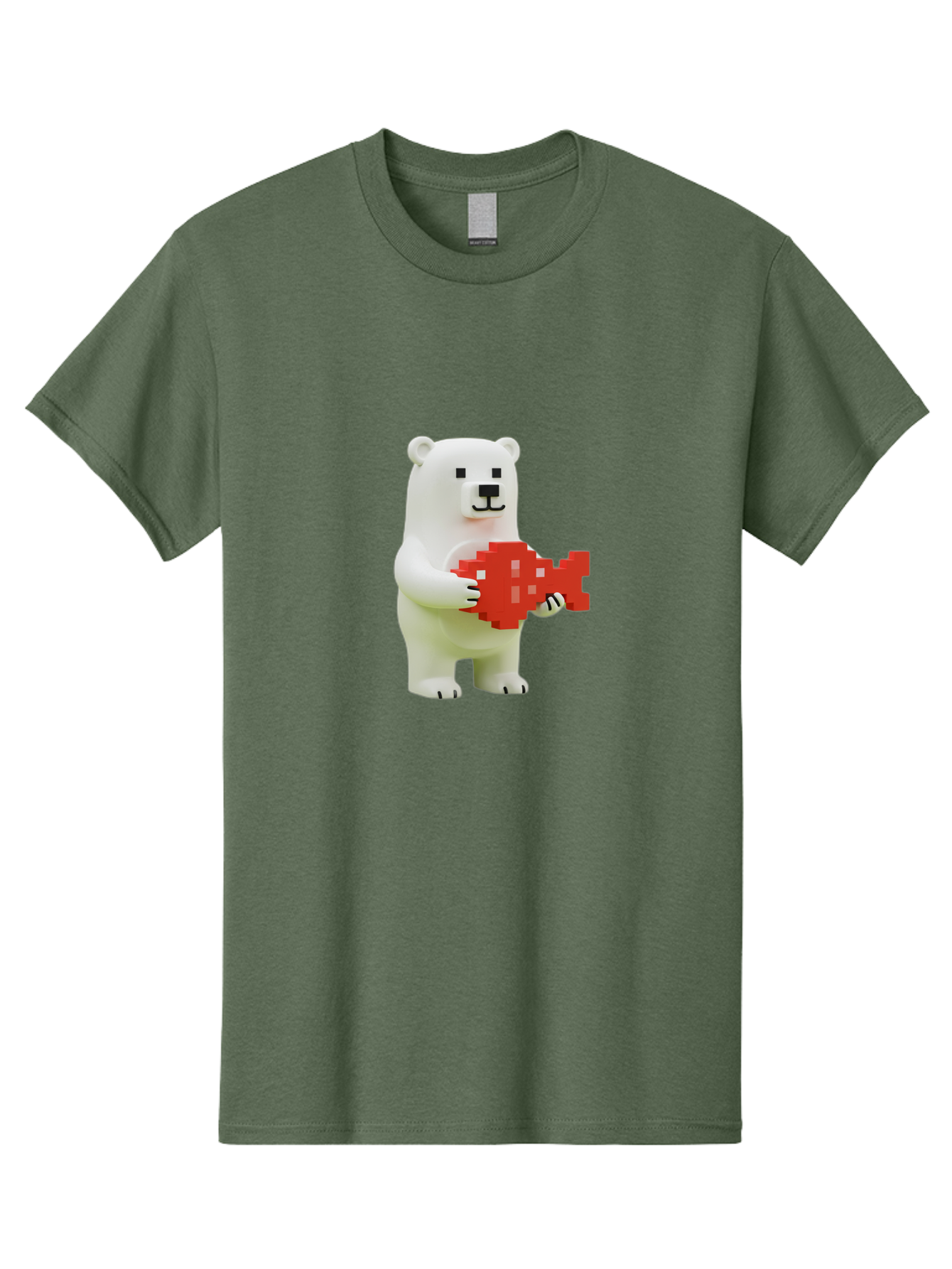 Bear-Pixel-Heart Men'S Graphic Tee, 100% Cotton, Comfortable Casual Summer Wear, Machine Washable, White Polar Bear Holding Red Pixel Heart, Cute Cartoon Character, Adorable Animal, Love Symbol, Pixel Art, Cute Figurine, 3D Illustration Bae359