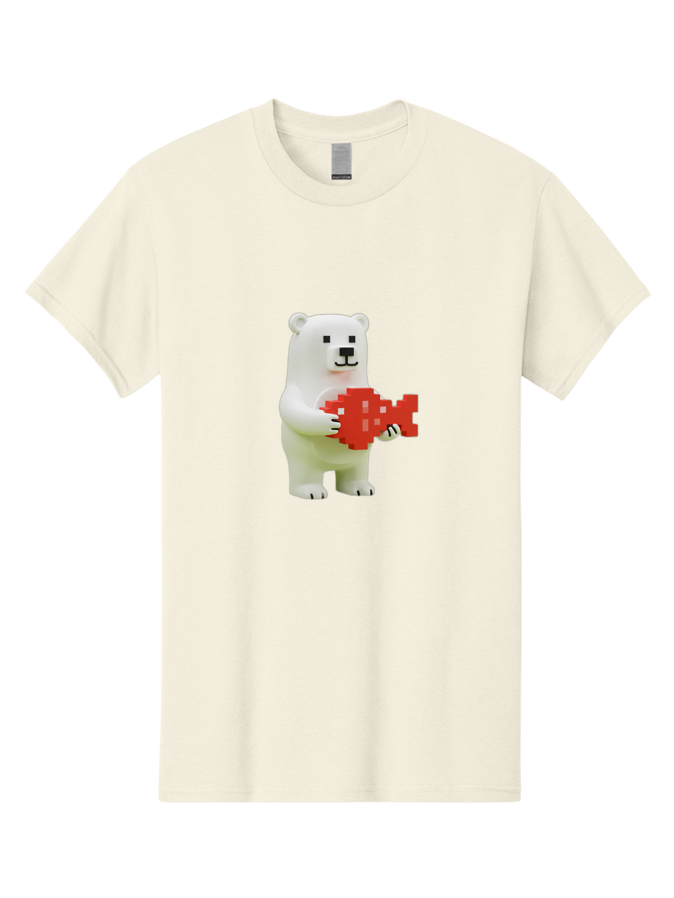 Bear-Pixel-Heart Men'S Graphic Tee, 100% Cotton, Comfortable Casual Summer Wear, Machine Washable, White Polar Bear Holding Red Pixel Heart, Cute Cartoon Character, Adorable Animal, Love Symbol, Pixel Art, Cute Figurine, 3D Illustration Bae359