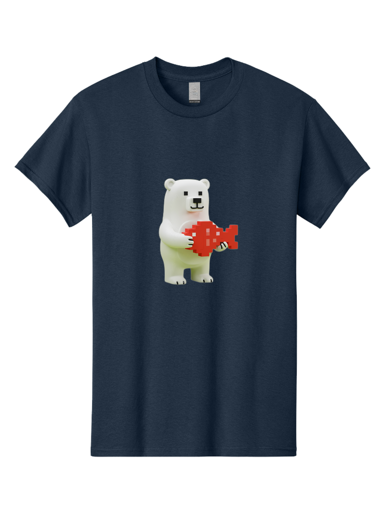 Bear-Pixel-Heart Men'S Graphic Tee, 100% Cotton, Comfortable Casual Summer Wear, Machine Washable, White Polar Bear Holding Red Pixel Heart, Cute Cartoon Character, Adorable Animal, Love Symbol, Pixel Art, Cute Figurine, 3D Illustration Bae359