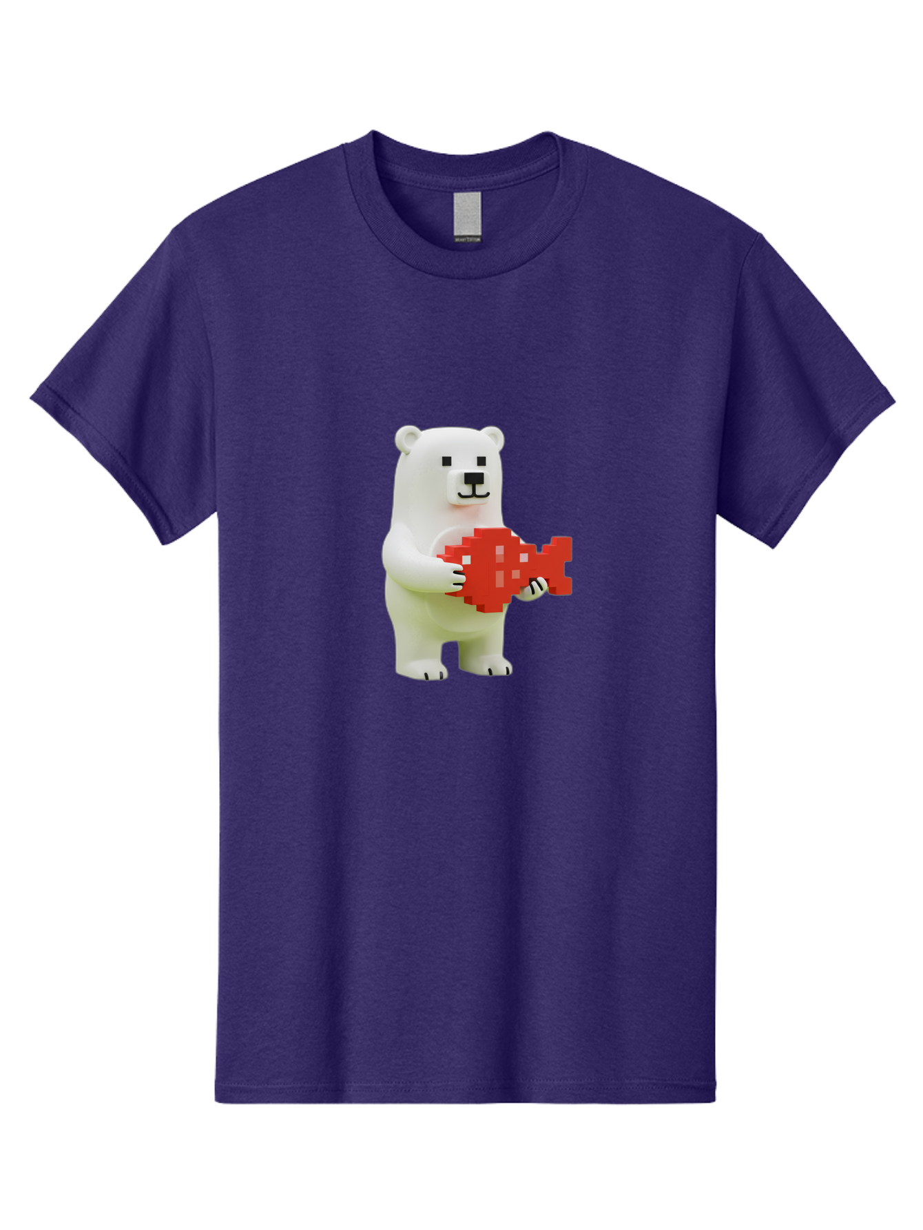 Bear-Pixel-Heart Men'S Graphic Tee, 100% Cotton, Comfortable Casual Summer Wear, Machine Washable, White Polar Bear Holding Red Pixel Heart, Cute Cartoon Character, Adorable Animal, Love Symbol, Pixel Art, Cute Figurine, 3D Illustration Bae359