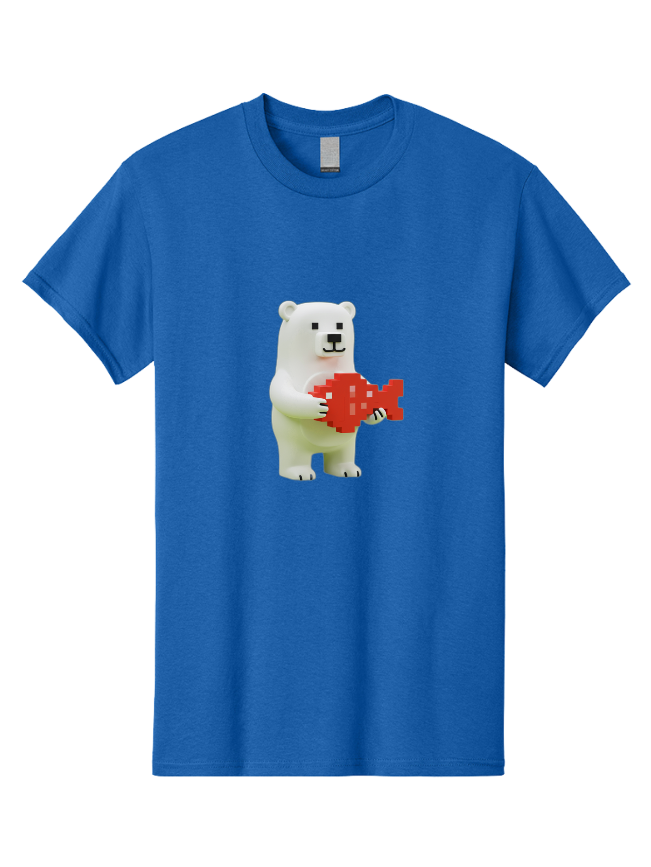 Bear-Pixel-Heart Men'S Graphic Tee, 100% Cotton, Comfortable Casual Summer Wear, Machine Washable, White Polar Bear Holding Red Pixel Heart, Cute Cartoon Character, Adorable Animal, Love Symbol, Pixel Art, Cute Figurine, 3D Illustration Bae359
