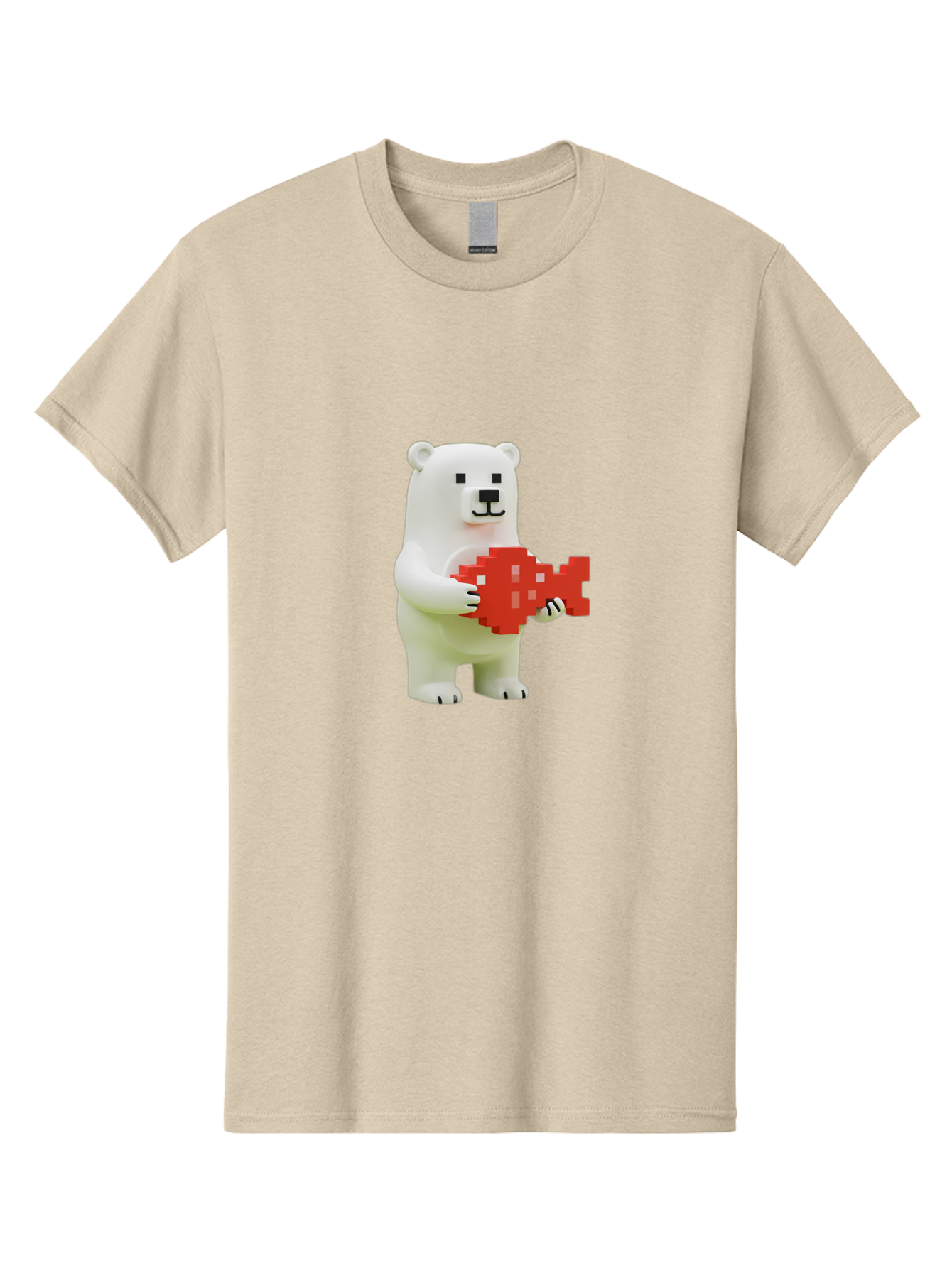 Bear-Pixel-Heart Men'S Graphic Tee, 100% Cotton, Comfortable Casual Summer Wear, Machine Washable, White Polar Bear Holding Red Pixel Heart, Cute Cartoon Character, Adorable Animal, Love Symbol, Pixel Art, Cute Figurine, 3D Illustration Bae359
