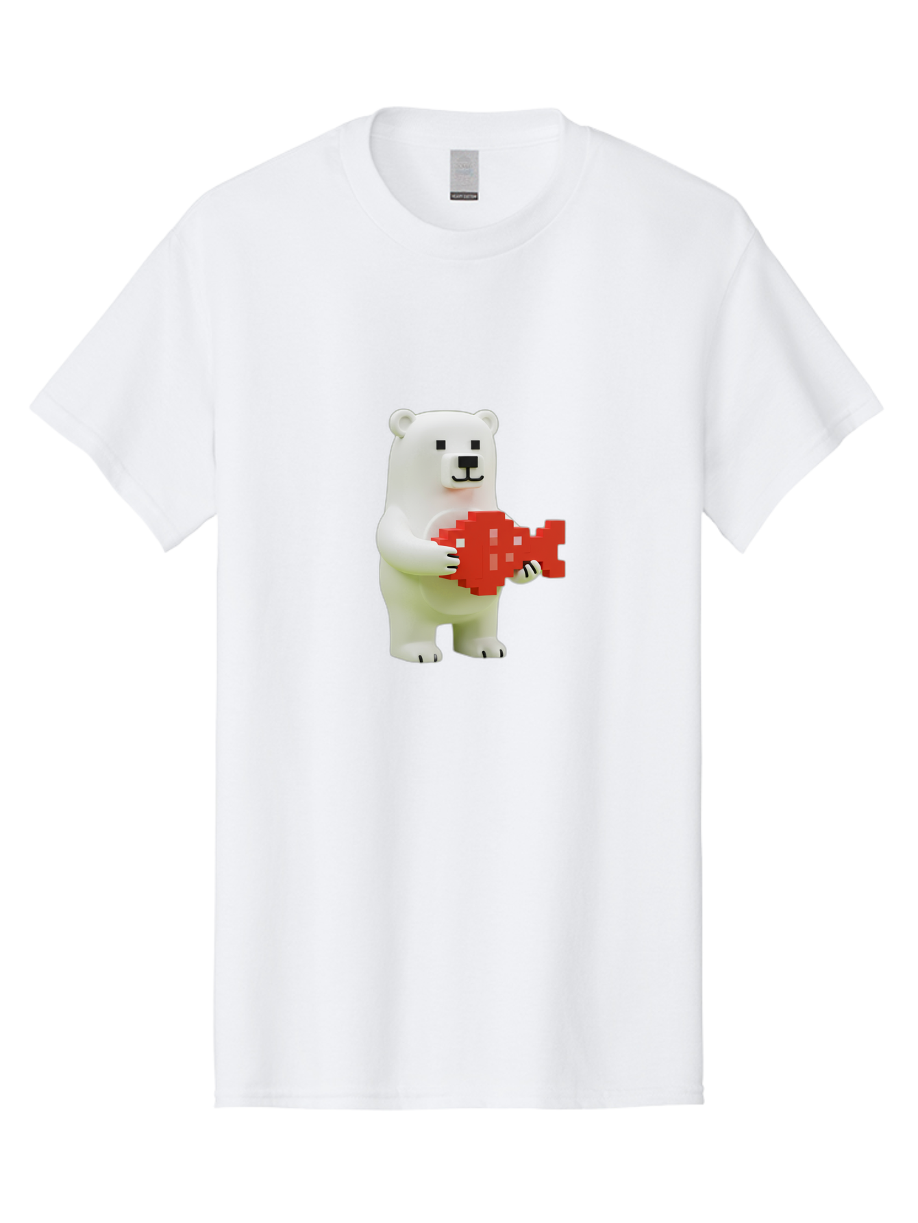 Bear-Pixel-Heart Men'S Graphic Tee, 100% Cotton, Comfortable Casual Summer Wear, Machine Washable, White Polar Bear Holding Red Pixel Heart, Cute Cartoon Character, Adorable Animal, Love Symbol, Pixel Art, Cute Figurine, 3D Illustration Bae359