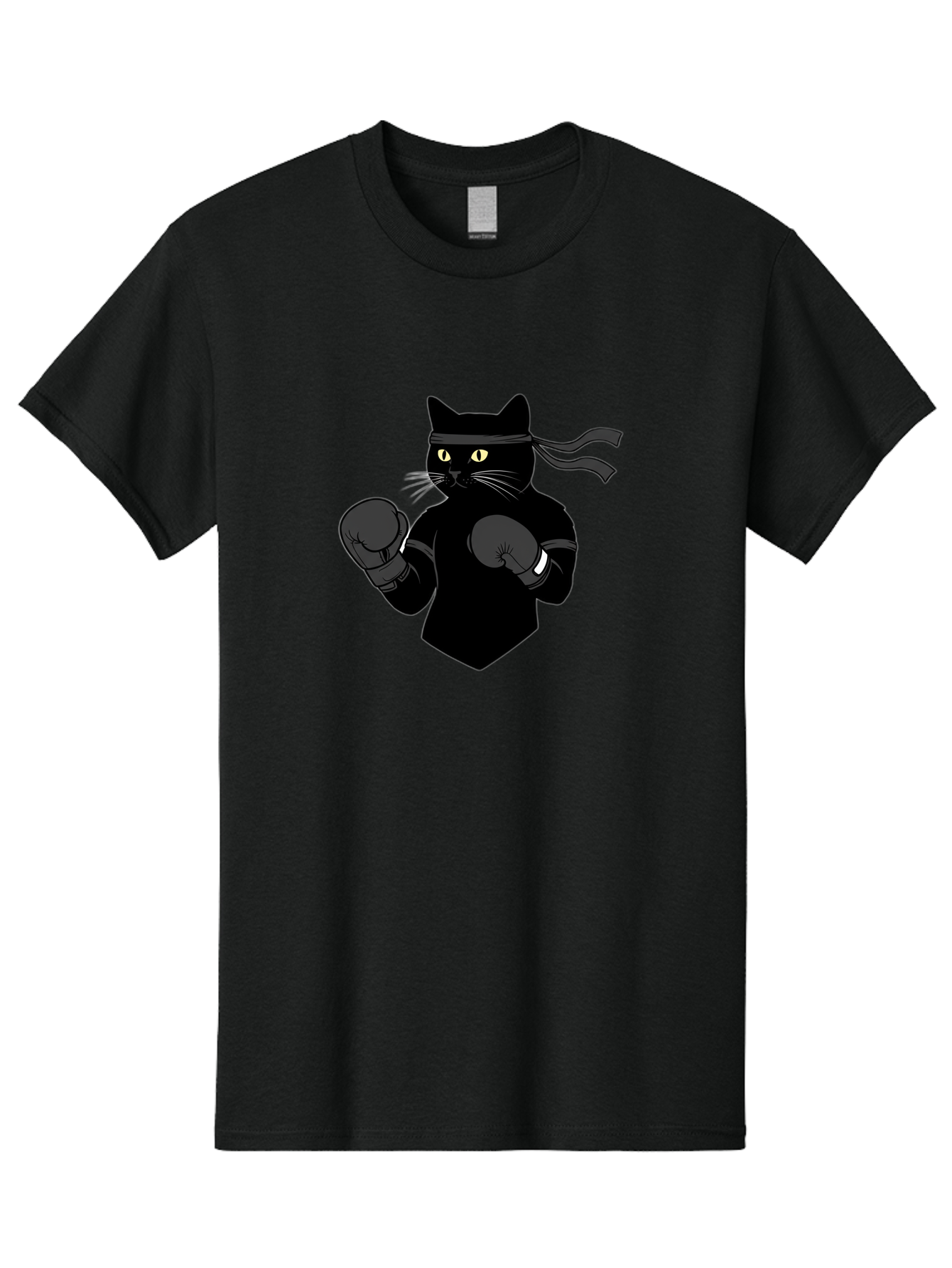 Black-Cat-Ninja-Boxing Men'S Graphic Tee, 100% Cotton, Comfortable Casual Summer Wear, Machine Washable, Ninja Cat, Black Cat, Boxing Gloves, Martial Arts, Ninja Costume, Cartoon Character, Fighting Stance, Funny Animal, Ninja Mask, Cute Cat Bae360