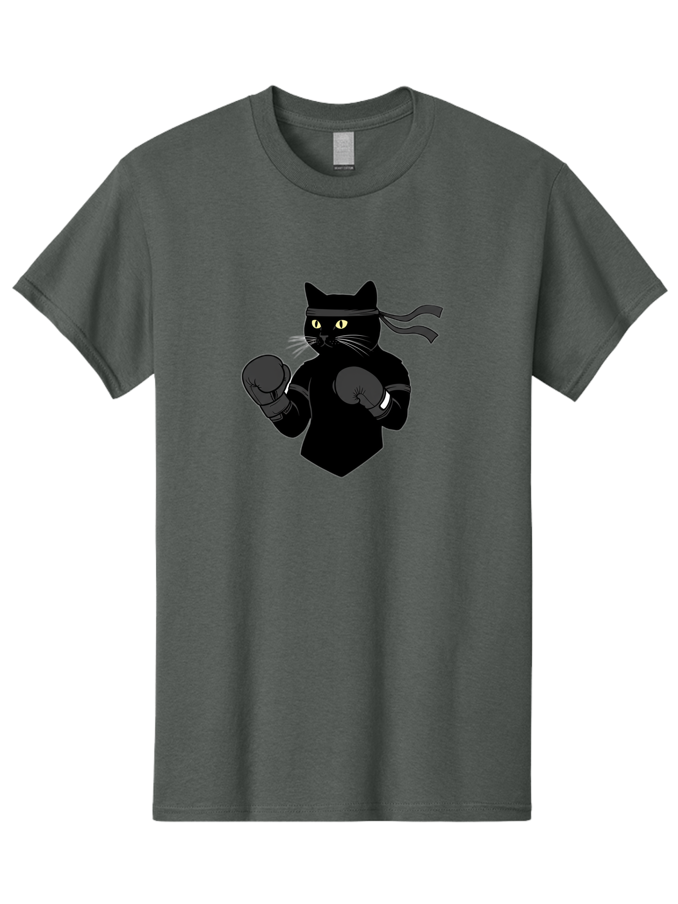 Black-Cat-Ninja-Boxing Men'S Graphic Tee, 100% Cotton, Comfortable Casual Summer Wear, Machine Washable, Ninja Cat, Black Cat, Boxing Gloves, Martial Arts, Ninja Costume, Cartoon Character, Fighting Stance, Funny Animal, Ninja Mask, Cute Cat Bae360