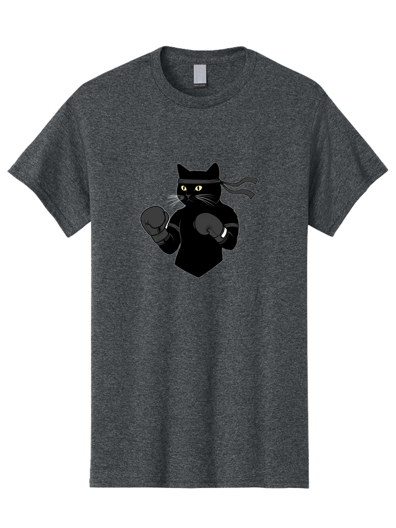 Black-Cat-Ninja-Boxing Men'S Graphic Tee, 100% Cotton, Comfortable Casual Summer Wear, Machine Washable, Ninja Cat, Black Cat, Boxing Gloves, Martial Arts, Ninja Costume, Cartoon Character, Fighting Stance, Funny Animal, Ninja Mask, Cute Cat Bae360