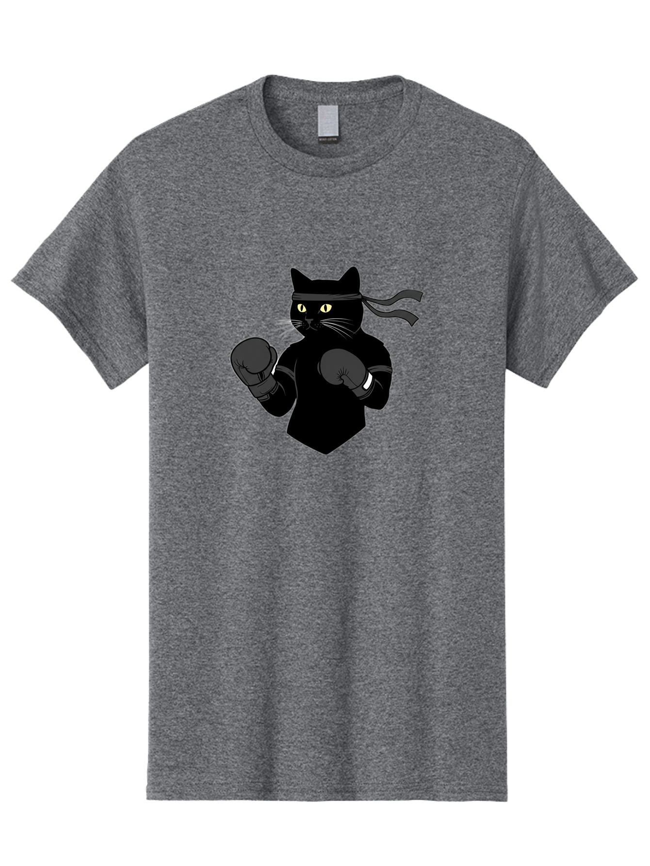 Black-Cat-Ninja-Boxing Men'S Graphic Tee, 100% Cotton, Comfortable Casual Summer Wear, Machine Washable, Ninja Cat, Black Cat, Boxing Gloves, Martial Arts, Ninja Costume, Cartoon Character, Fighting Stance, Funny Animal, Ninja Mask, Cute Cat Bae360