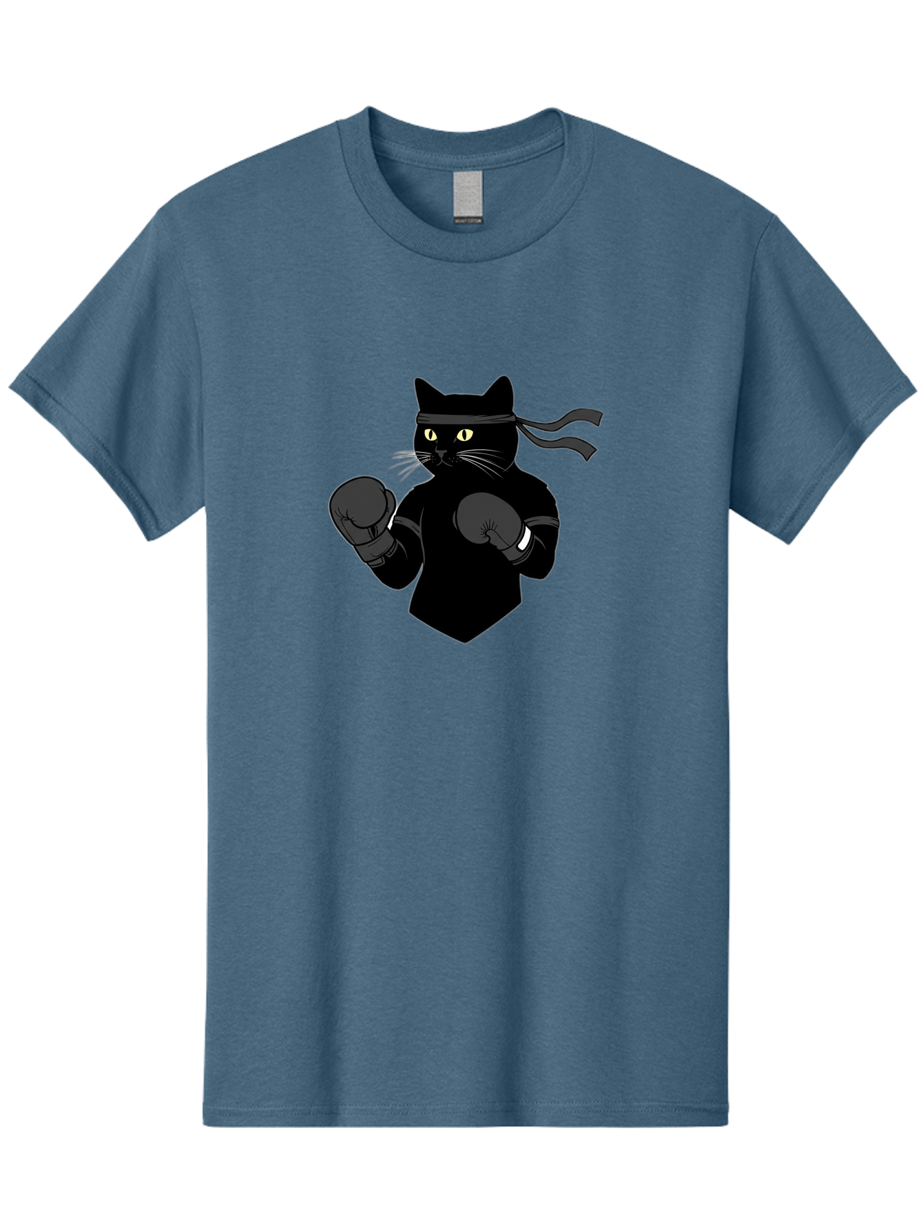 Black-Cat-Ninja-Boxing Men'S Graphic Tee, 100% Cotton, Comfortable Casual Summer Wear, Machine Washable, Ninja Cat, Black Cat, Boxing Gloves, Martial Arts, Ninja Costume, Cartoon Character, Fighting Stance, Funny Animal, Ninja Mask, Cute Cat Bae360