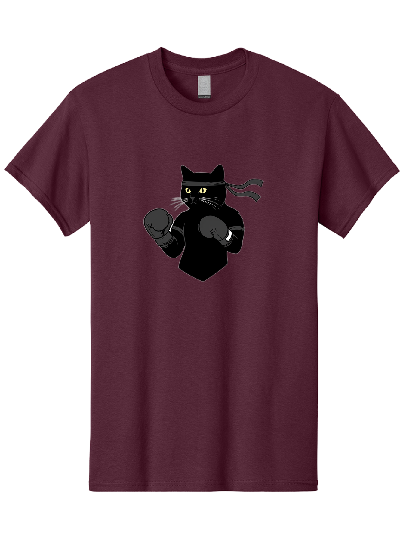 Black-Cat-Ninja-Boxing Men'S Graphic Tee, 100% Cotton, Comfortable Casual Summer Wear, Machine Washable, Ninja Cat, Black Cat, Boxing Gloves, Martial Arts, Ninja Costume, Cartoon Character, Fighting Stance, Funny Animal, Ninja Mask, Cute Cat Bae360