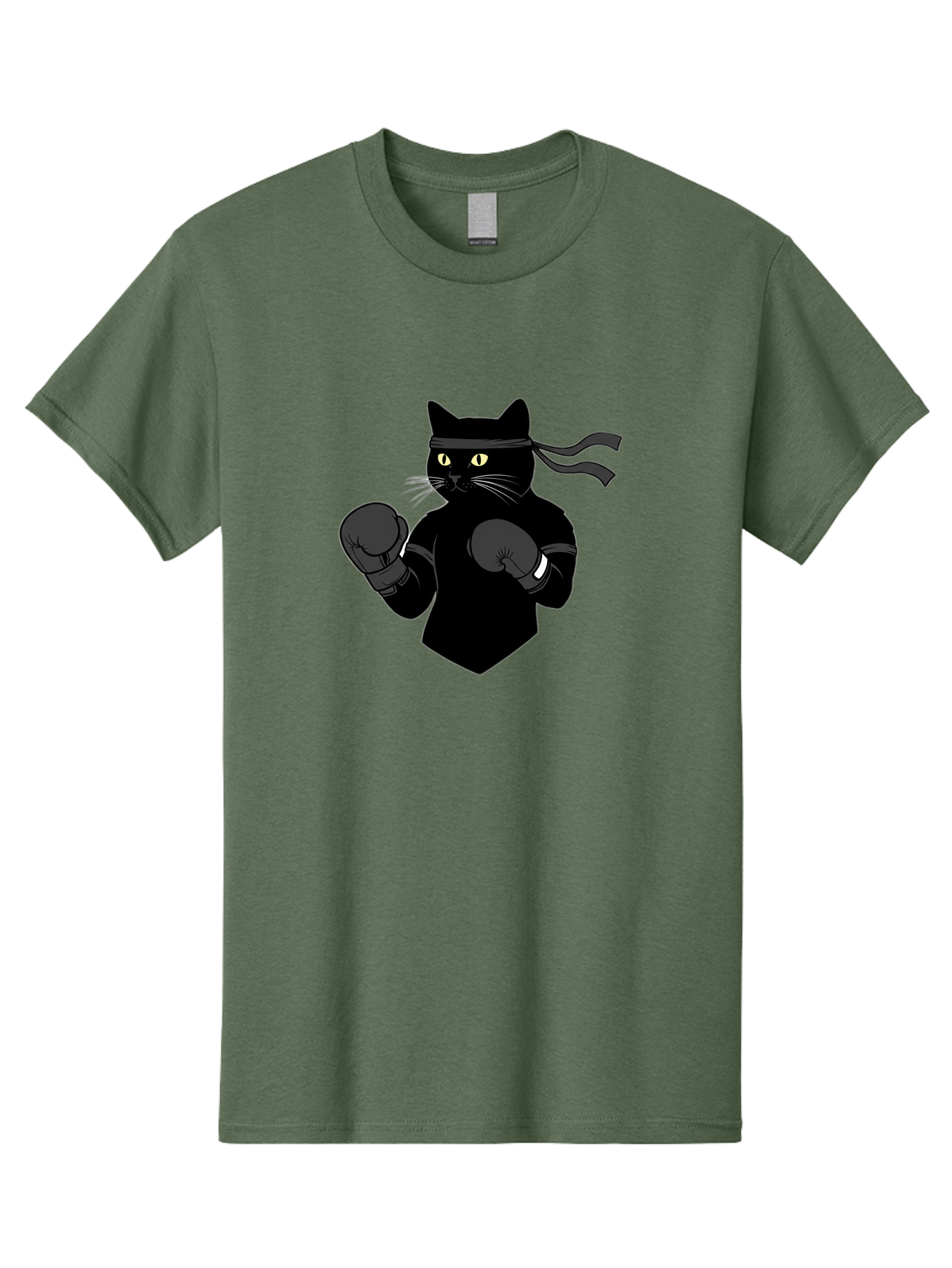 Black-Cat-Ninja-Boxing Men'S Graphic Tee, 100% Cotton, Comfortable Casual Summer Wear, Machine Washable, Ninja Cat, Black Cat, Boxing Gloves, Martial Arts, Ninja Costume, Cartoon Character, Fighting Stance, Funny Animal, Ninja Mask, Cute Cat Bae360