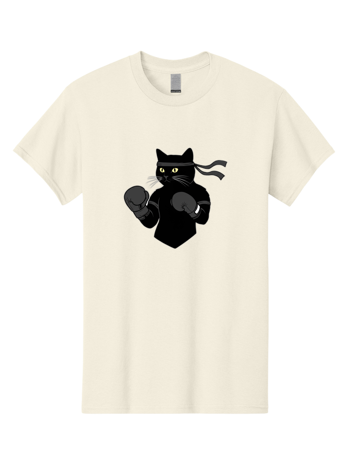 Black-Cat-Ninja-Boxing Men'S Graphic Tee, 100% Cotton, Comfortable Casual Summer Wear, Machine Washable, Ninja Cat, Black Cat, Boxing Gloves, Martial Arts, Ninja Costume, Cartoon Character, Fighting Stance, Funny Animal, Ninja Mask, Cute Cat Bae360