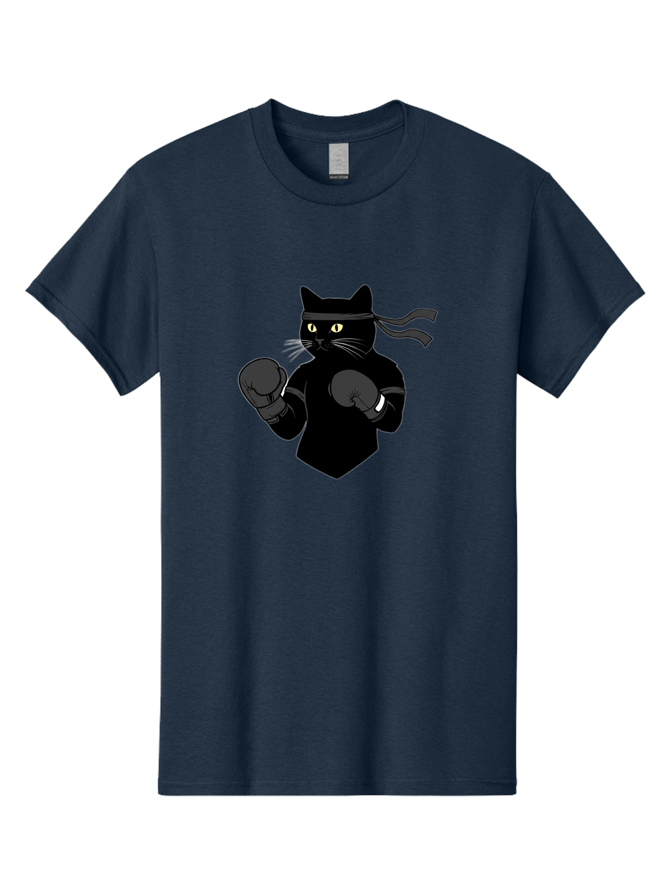 Black-Cat-Ninja-Boxing Men'S Graphic Tee, 100% Cotton, Comfortable Casual Summer Wear, Machine Washable, Ninja Cat, Black Cat, Boxing Gloves, Martial Arts, Ninja Costume, Cartoon Character, Fighting Stance, Funny Animal, Ninja Mask, Cute Cat Bae360