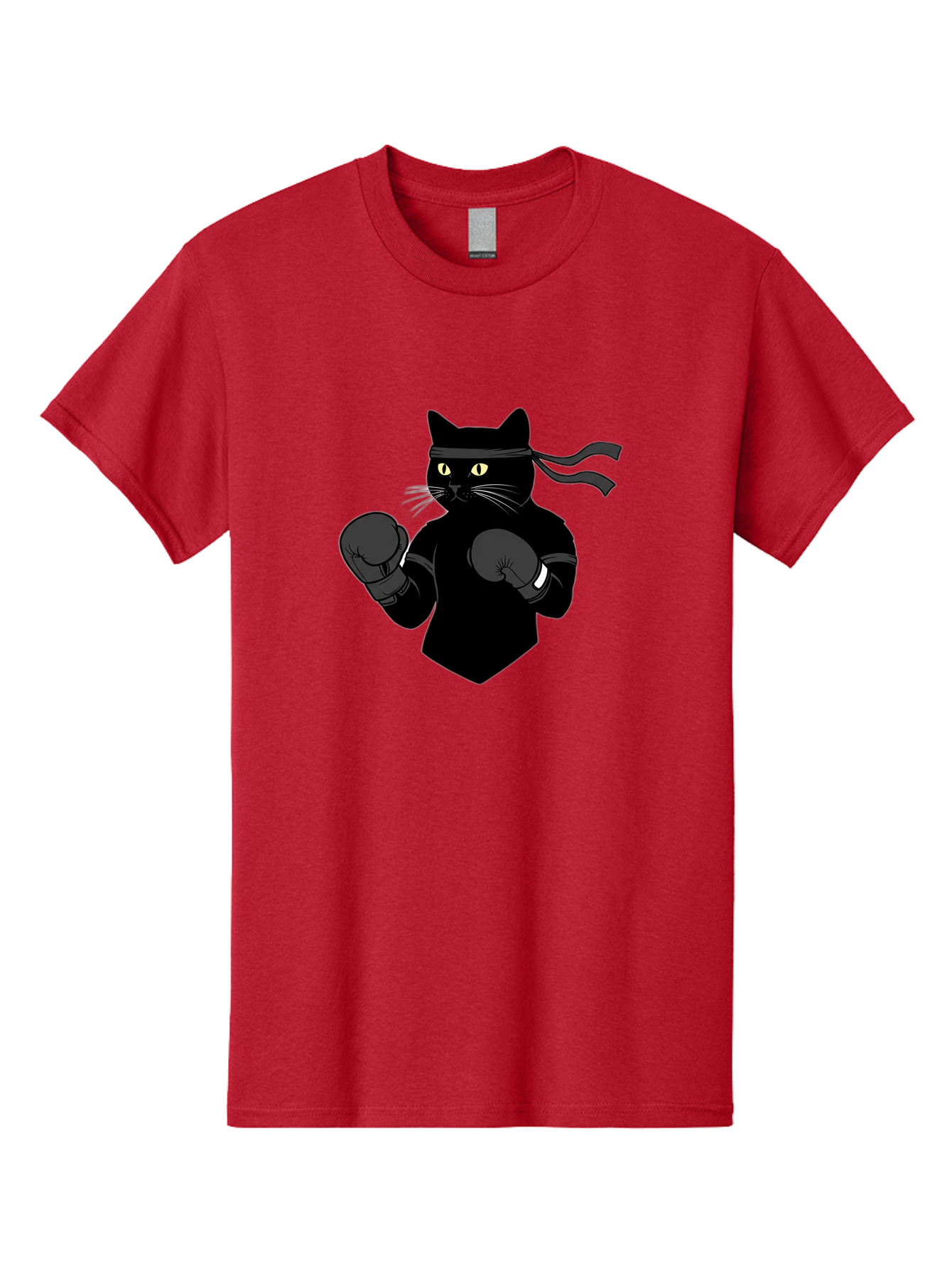 Black-Cat-Ninja-Boxing Men'S Graphic Tee, 100% Cotton, Comfortable Casual Summer Wear, Machine Washable, Ninja Cat, Black Cat, Boxing Gloves, Martial Arts, Ninja Costume, Cartoon Character, Fighting Stance, Funny Animal, Ninja Mask, Cute Cat Bae360