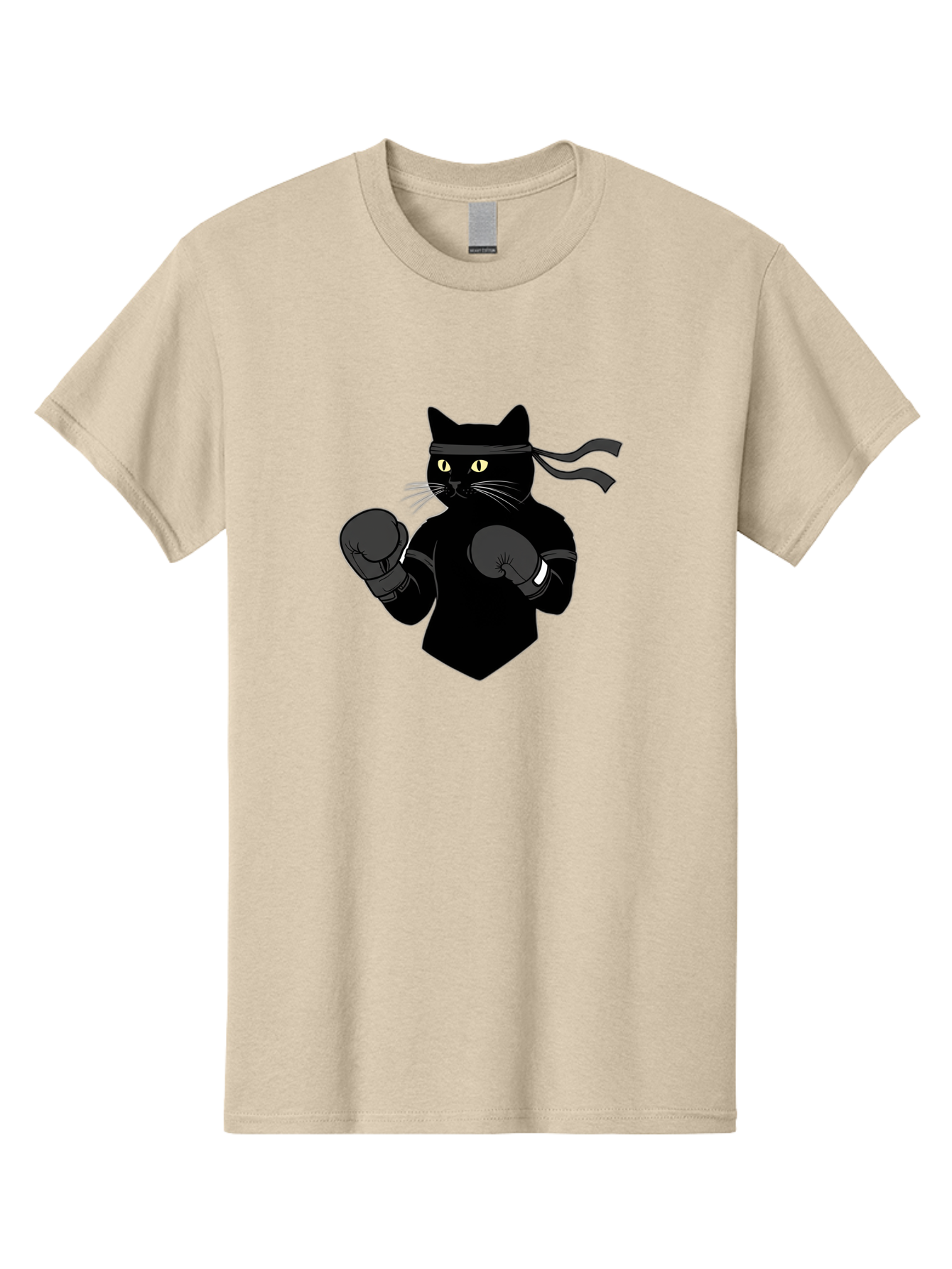 Black-Cat-Ninja-Boxing Men'S Graphic Tee, 100% Cotton, Comfortable Casual Summer Wear, Machine Washable, Ninja Cat, Black Cat, Boxing Gloves, Martial Arts, Ninja Costume, Cartoon Character, Fighting Stance, Funny Animal, Ninja Mask, Cute Cat Bae360