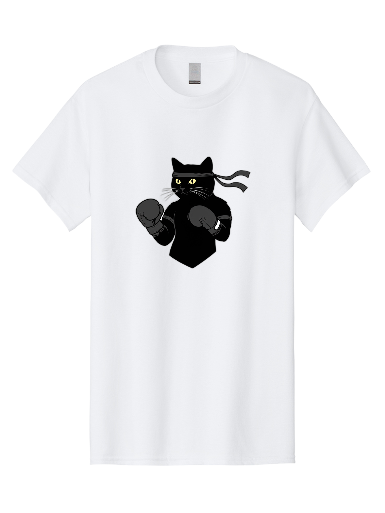 Black-Cat-Ninja-Boxing Men'S Graphic Tee, 100% Cotton, Comfortable Casual Summer Wear, Machine Washable, Ninja Cat, Black Cat, Boxing Gloves, Martial Arts, Ninja Costume, Cartoon Character, Fighting Stance, Funny Animal, Ninja Mask, Cute Cat Bae360
