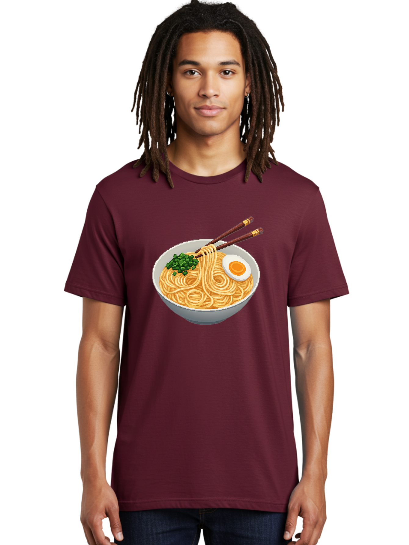 Bowl-Of-Ramen-1 Men'S Graphic Tee, 100% Cotton, Comfortable Casual Summer Wear, Machine Washable, Steaming Bowl Of Ramen, Noodles, Boiled Egg, Green Onions, Chopsticks, Japanese Cuisine, Comfort Food, Savory Dish, Noodle Soup Bae361