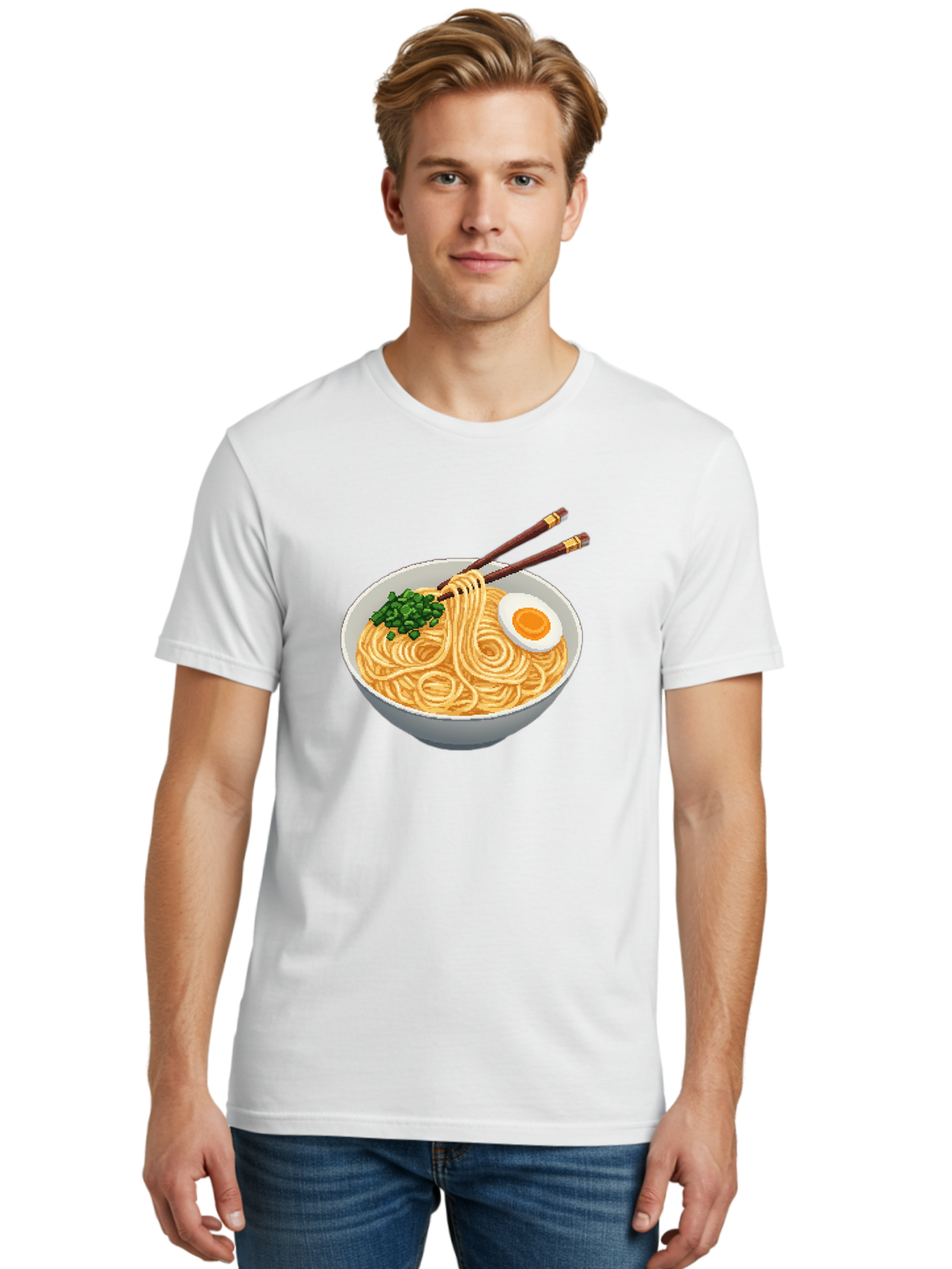 Bowl-Of-Ramen-1 Men'S Graphic Tee, 100% Cotton, Comfortable Casual Summer Wear, Machine Washable, Steaming Bowl Of Ramen, Noodles, Boiled Egg, Green Onions, Chopsticks, Japanese Cuisine, Comfort Food, Savory Dish, Noodle Soup Bae361