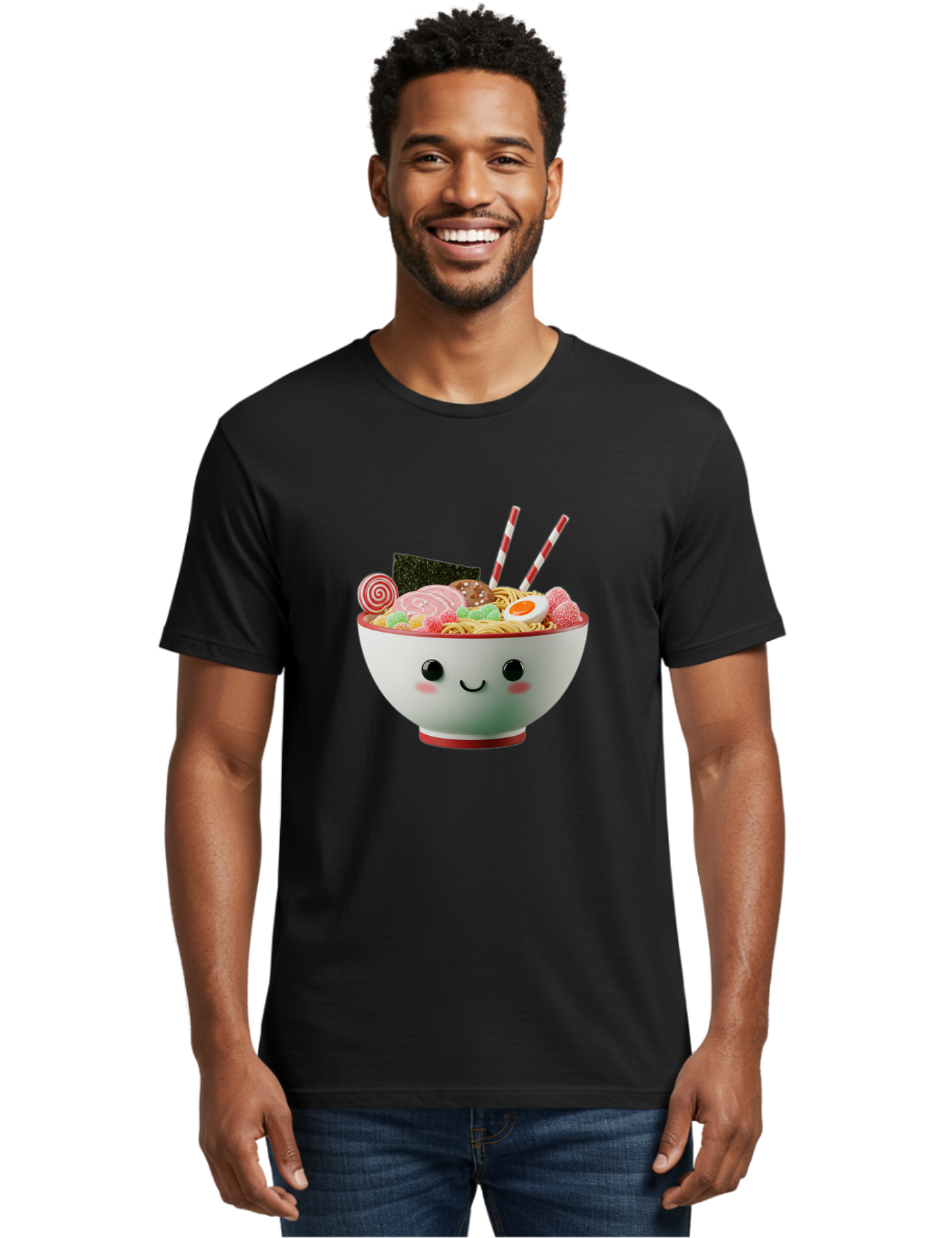 Bowl-Of-Ramen Men'S Graphic Tee, 100% Cotton, Comfortable Casual Summer Wear, Machine Washable, Kawaii Ramen Bowl, Cartoon Noodles, Cute Japanese Food, Happy Meal, Animated Bowl, Kawaii Culture, Japanese Cuisine, Ramen Love, Foodie Art, Bae362