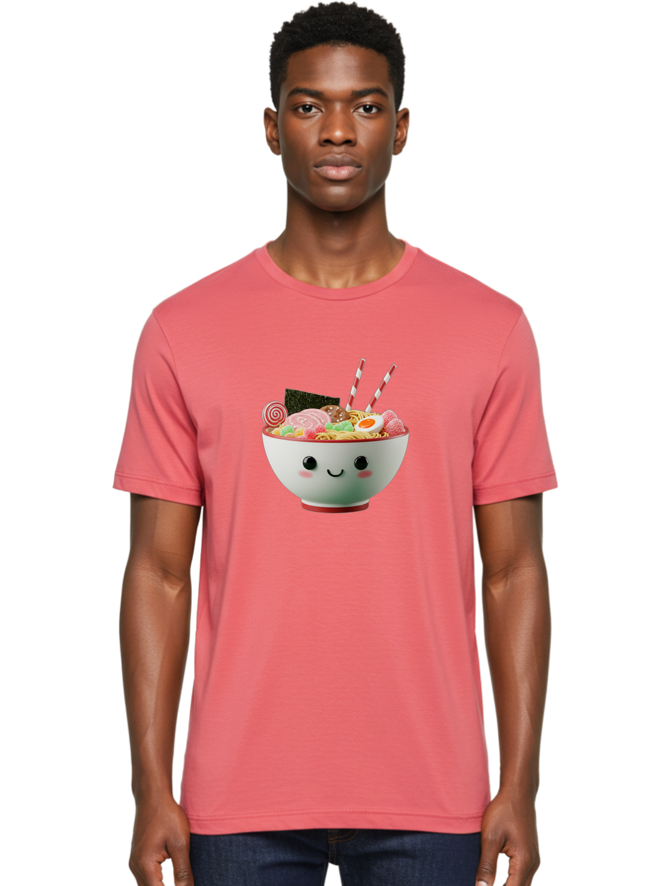 Bowl-Of-Ramen Men'S Graphic Tee, 100% Cotton, Comfortable Casual Summer Wear, Machine Washable, Kawaii Ramen Bowl, Cartoon Noodles, Cute Japanese Food, Happy Meal, Animated Bowl, Kawaii Culture, Japanese Cuisine, Ramen Love, Foodie Art, Bae362