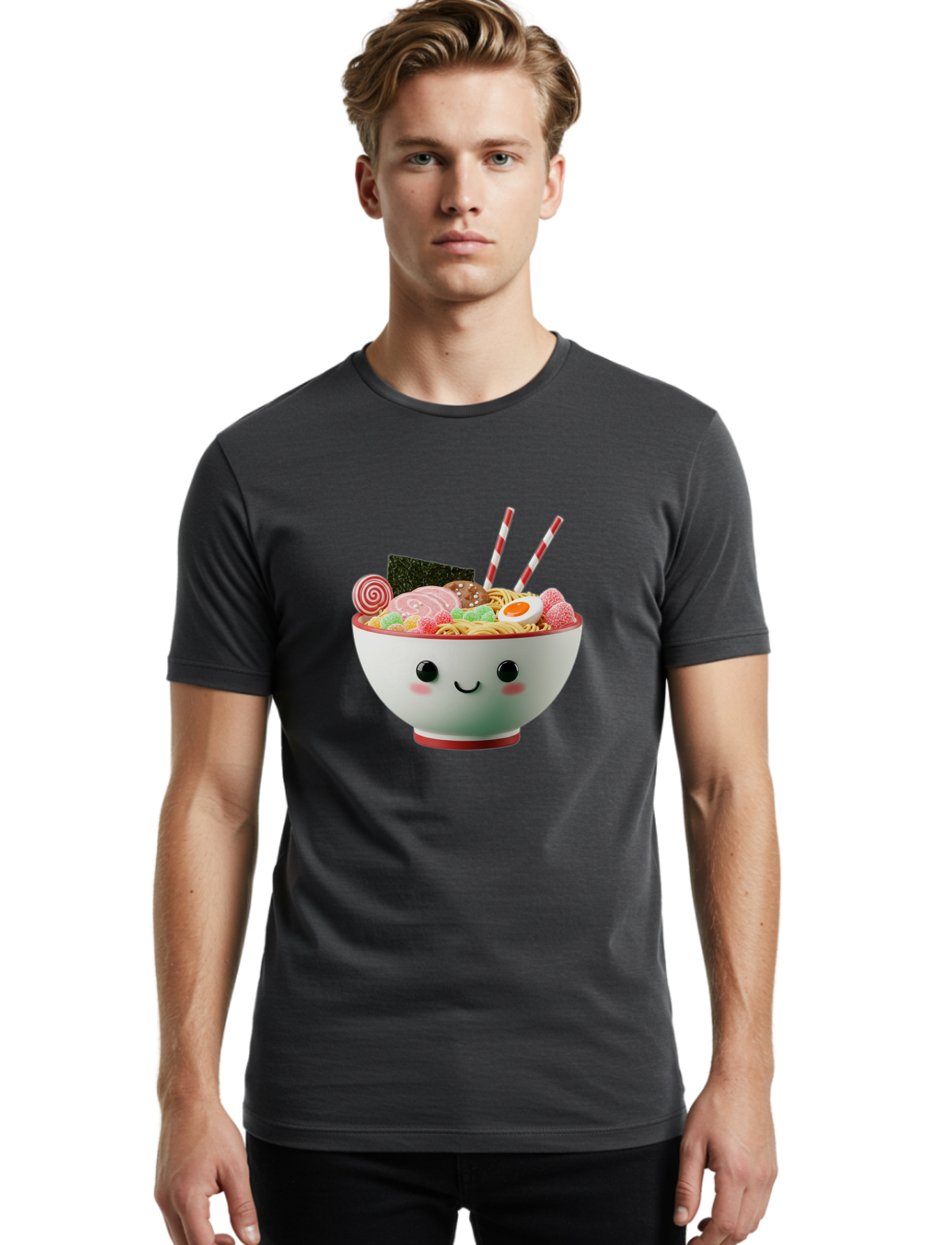 Bowl-Of-Ramen Men'S Graphic Tee, 100% Cotton, Comfortable Casual Summer Wear, Machine Washable, Kawaii Ramen Bowl, Cartoon Noodles, Cute Japanese Food, Happy Meal, Animated Bowl, Kawaii Culture, Japanese Cuisine, Ramen Love, Foodie Art, Bae362