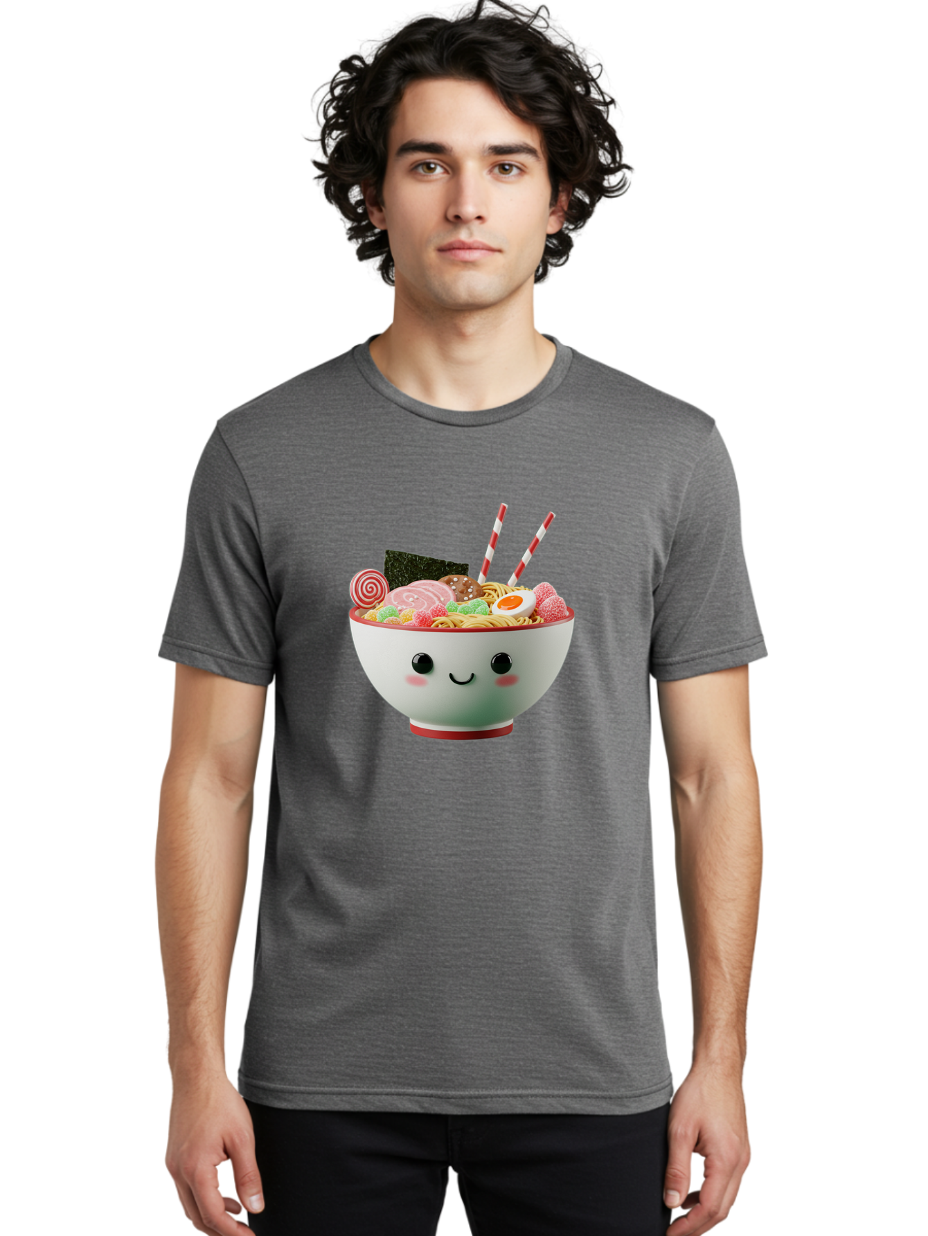 Bowl-Of-Ramen Men'S Graphic Tee, 100% Cotton, Comfortable Casual Summer Wear, Machine Washable, Kawaii Ramen Bowl, Cartoon Noodles, Cute Japanese Food, Happy Meal, Animated Bowl, Kawaii Culture, Japanese Cuisine, Ramen Love, Foodie Art, Bae362