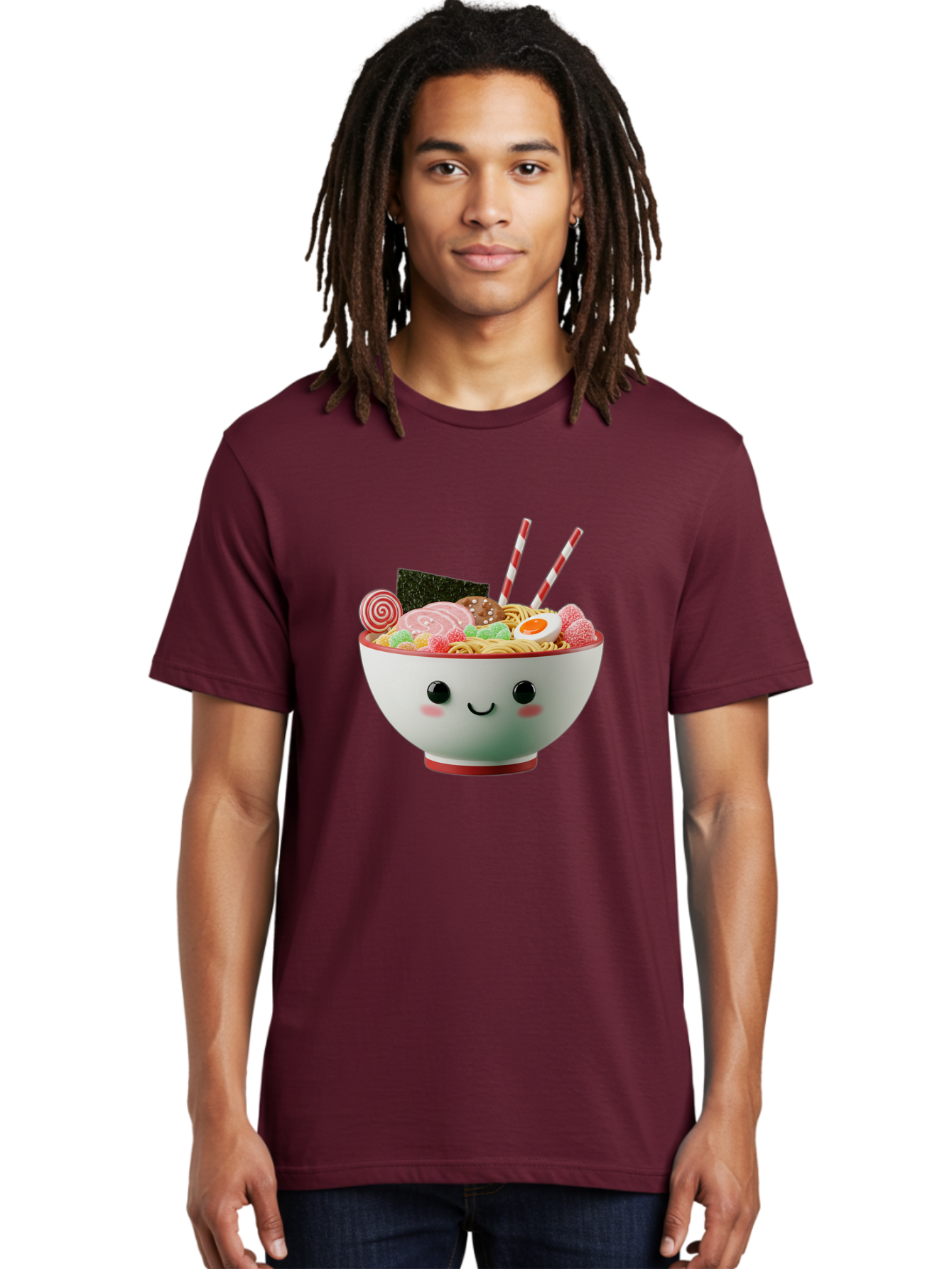 Bowl-Of-Ramen Men'S Graphic Tee, 100% Cotton, Comfortable Casual Summer Wear, Machine Washable, Kawaii Ramen Bowl, Cartoon Noodles, Cute Japanese Food, Happy Meal, Animated Bowl, Kawaii Culture, Japanese Cuisine, Ramen Love, Foodie Art, Bae362