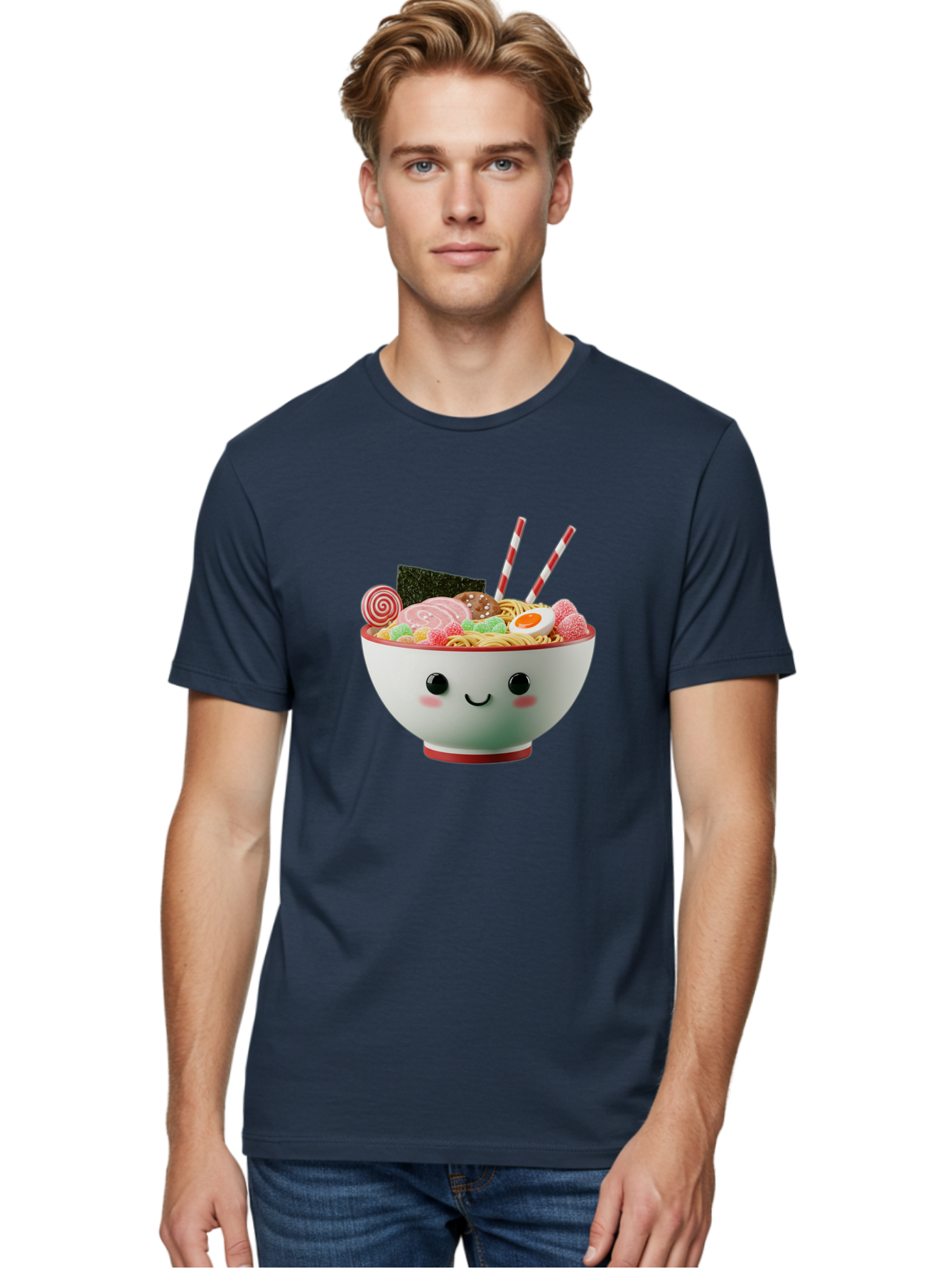 Bowl-Of-Ramen Men'S Graphic Tee, 100% Cotton, Comfortable Casual Summer Wear, Machine Washable, Kawaii Ramen Bowl, Cartoon Noodles, Cute Japanese Food, Happy Meal, Animated Bowl, Kawaii Culture, Japanese Cuisine, Ramen Love, Foodie Art, Bae362