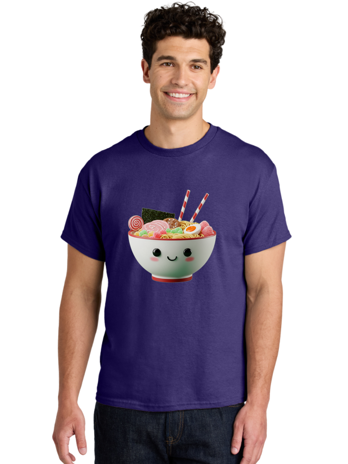 Bowl-Of-Ramen Men'S Graphic Tee, 100% Cotton, Comfortable Casual Summer Wear, Machine Washable, Kawaii Ramen Bowl, Cartoon Noodles, Cute Japanese Food, Happy Meal, Animated Bowl, Kawaii Culture, Japanese Cuisine, Ramen Love, Foodie Art, Bae362
