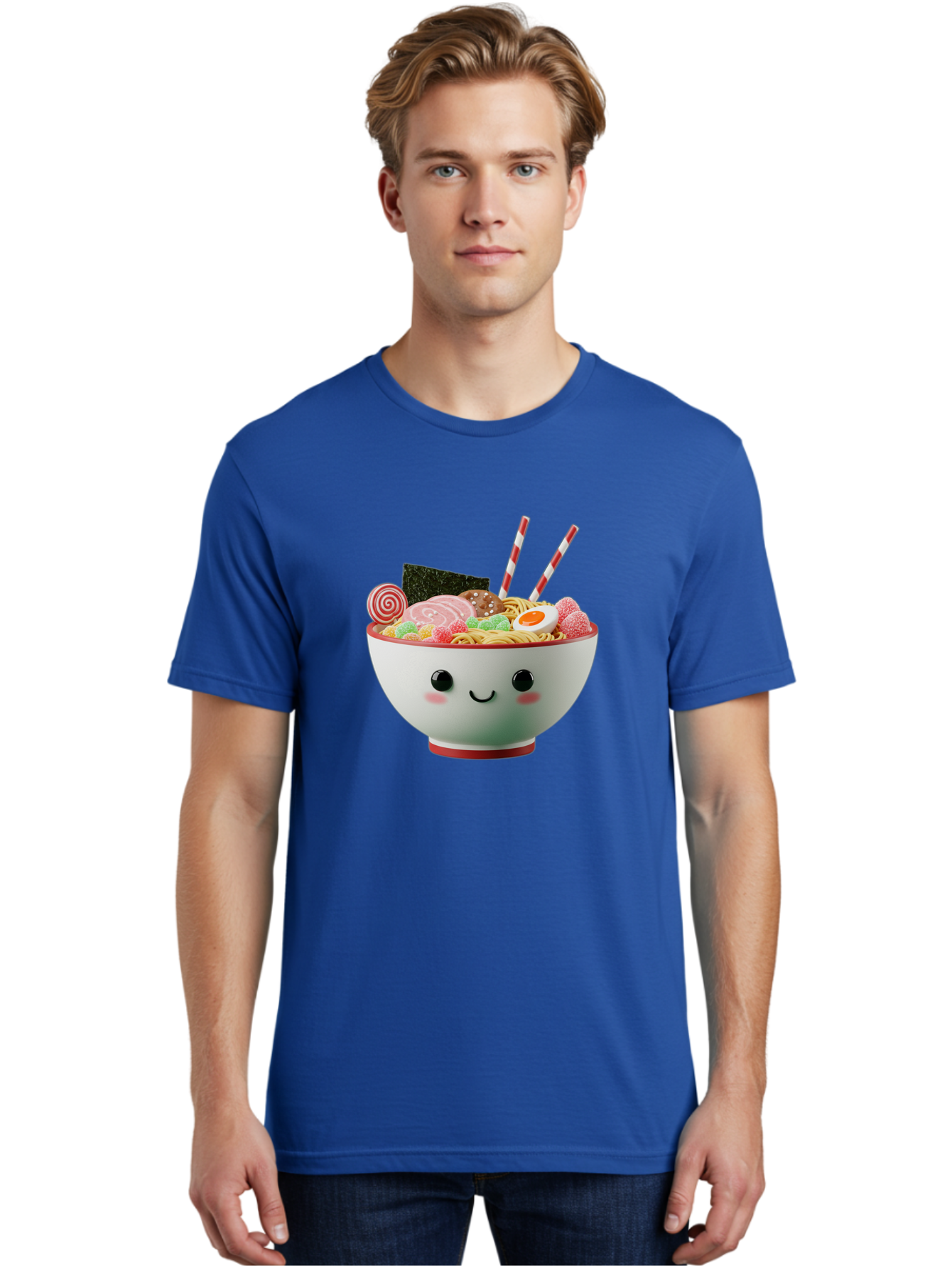 Bowl-Of-Ramen Men'S Graphic Tee, 100% Cotton, Comfortable Casual Summer Wear, Machine Washable, Kawaii Ramen Bowl, Cartoon Noodles, Cute Japanese Food, Happy Meal, Animated Bowl, Kawaii Culture, Japanese Cuisine, Ramen Love, Foodie Art, Bae362
