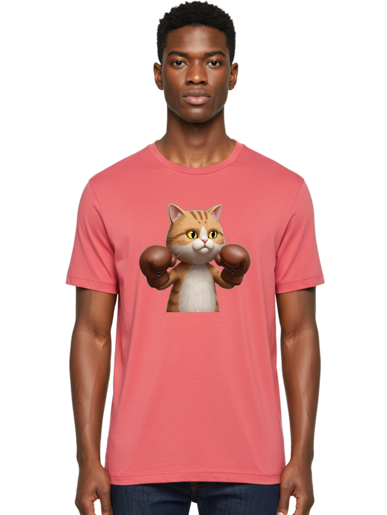 Boxing-Cat Men'S Graphic Tee, 100% Cotton, Comfortable Casual Summer Wear, Machine Washable, Cartoon Cat, Boxing Gloves, Funny Animal, Humor, Playful Cat, Adorable Feline, Boxing Stance, Cute Cat, Comedic Character Bae364