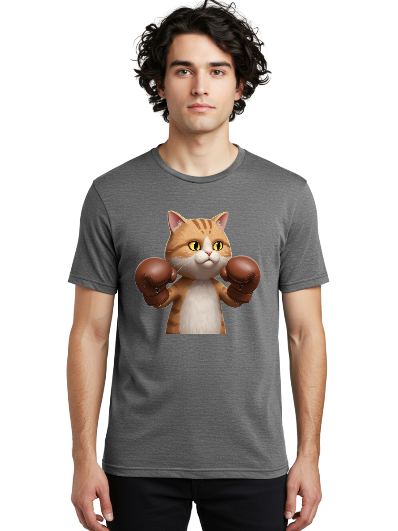Boxing-Cat Men'S Graphic Tee, 100% Cotton, Comfortable Casual Summer Wear, Machine Washable, Cartoon Cat, Boxing Gloves, Funny Animal, Humor, Playful Cat, Adorable Feline, Boxing Stance, Cute Cat, Comedic Character Bae364