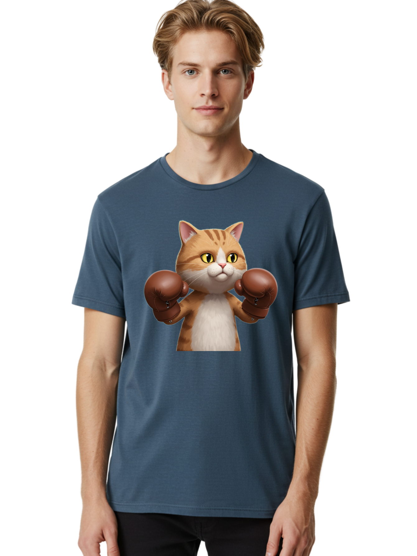 Boxing-Cat Men'S Graphic Tee, 100% Cotton, Comfortable Casual Summer Wear, Machine Washable, Cartoon Cat, Boxing Gloves, Funny Animal, Humor, Playful Cat, Adorable Feline, Boxing Stance, Cute Cat, Comedic Character Bae364