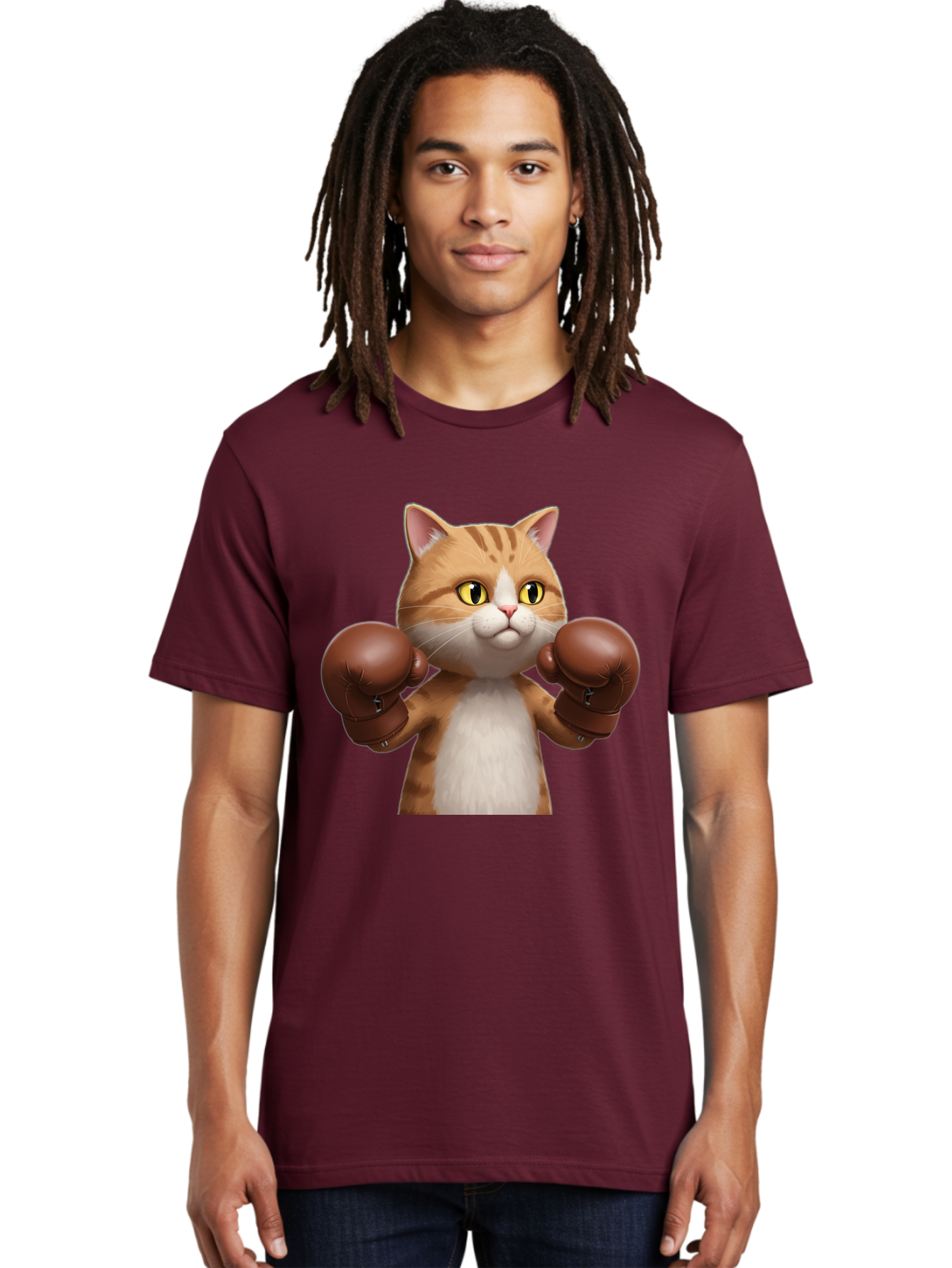 Boxing-Cat Men'S Graphic Tee, 100% Cotton, Comfortable Casual Summer Wear, Machine Washable, Cartoon Cat, Boxing Gloves, Funny Animal, Humor, Playful Cat, Adorable Feline, Boxing Stance, Cute Cat, Comedic Character Bae364