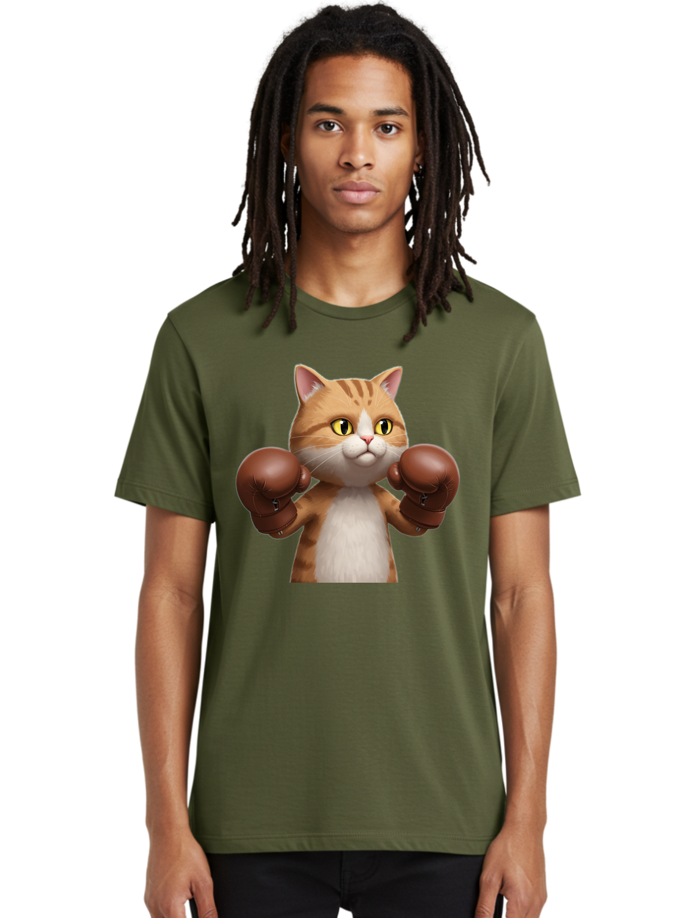 Boxing-Cat Men'S Graphic Tee, 100% Cotton, Comfortable Casual Summer Wear, Machine Washable, Cartoon Cat, Boxing Gloves, Funny Animal, Humor, Playful Cat, Adorable Feline, Boxing Stance, Cute Cat, Comedic Character Bae364