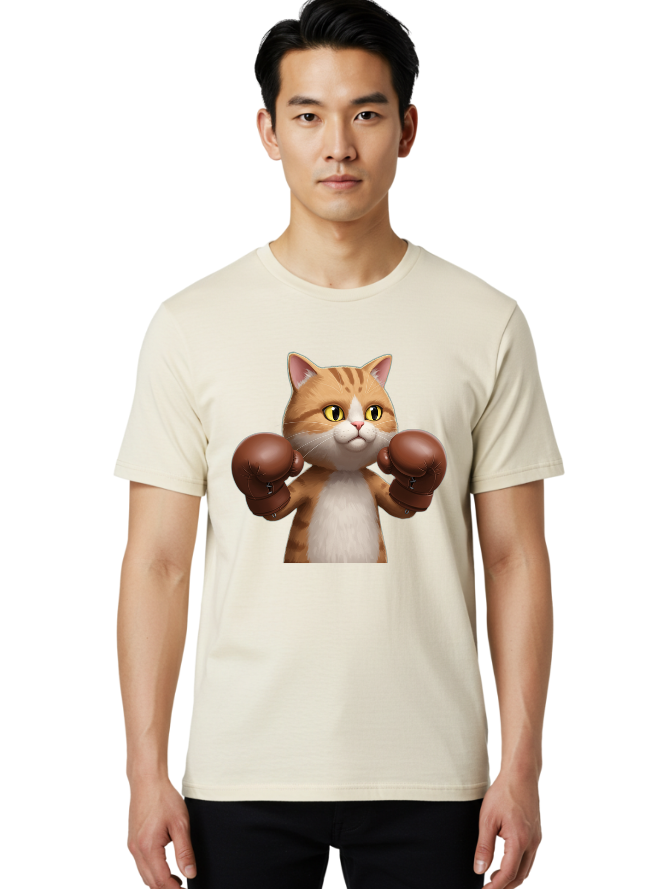 Boxing-Cat Men'S Graphic Tee, 100% Cotton, Comfortable Casual Summer Wear, Machine Washable, Cartoon Cat, Boxing Gloves, Funny Animal, Humor, Playful Cat, Adorable Feline, Boxing Stance, Cute Cat, Comedic Character Bae364