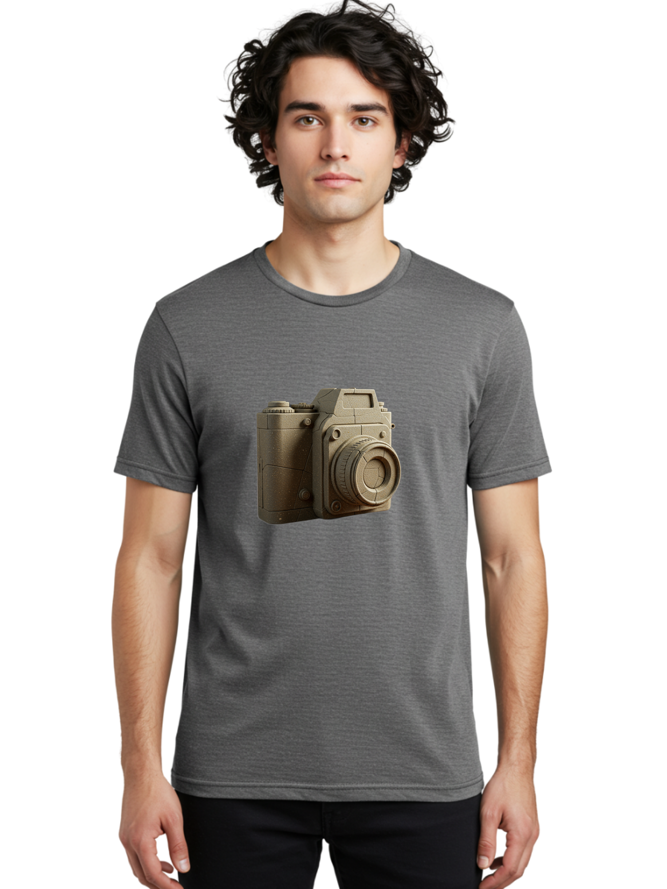 Brown-Camera Men'S Graphic Tee, 100% Cotton, Comfortable Casual Summer Wear, Machine Washable, 3D Camera, Digital Camera, Photography Equipment, Camera Lens, Camera Body, Rendering, 3D Modeling, Computer-Generated Imagery, Studio Shot, Bae365