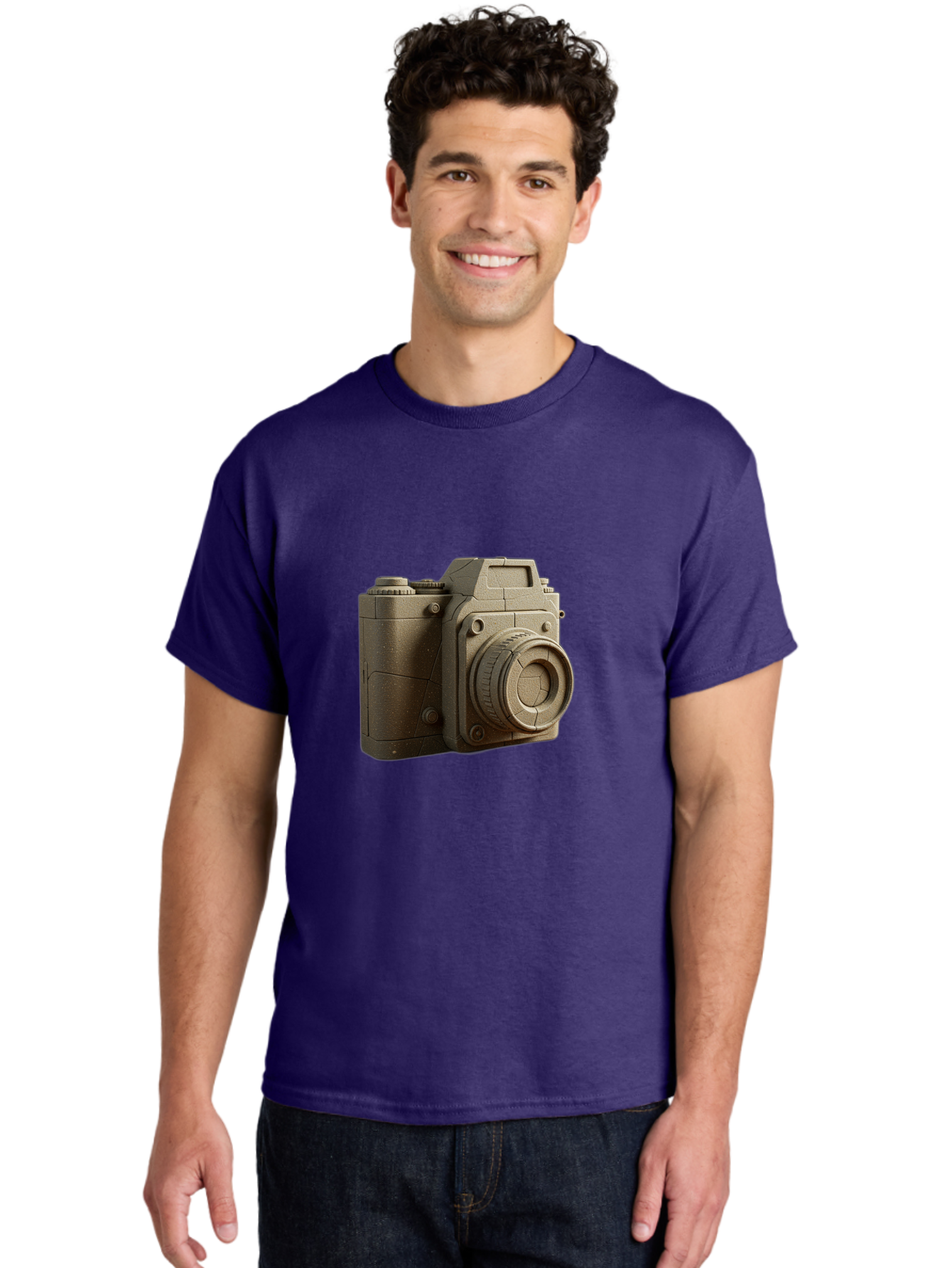 Brown-Camera Men'S Graphic Tee, 100% Cotton, Comfortable Casual Summer Wear, Machine Washable, 3D Camera, Digital Camera, Photography Equipment, Camera Lens, Camera Body, Rendering, 3D Modeling, Computer-Generated Imagery, Studio Shot, Bae365