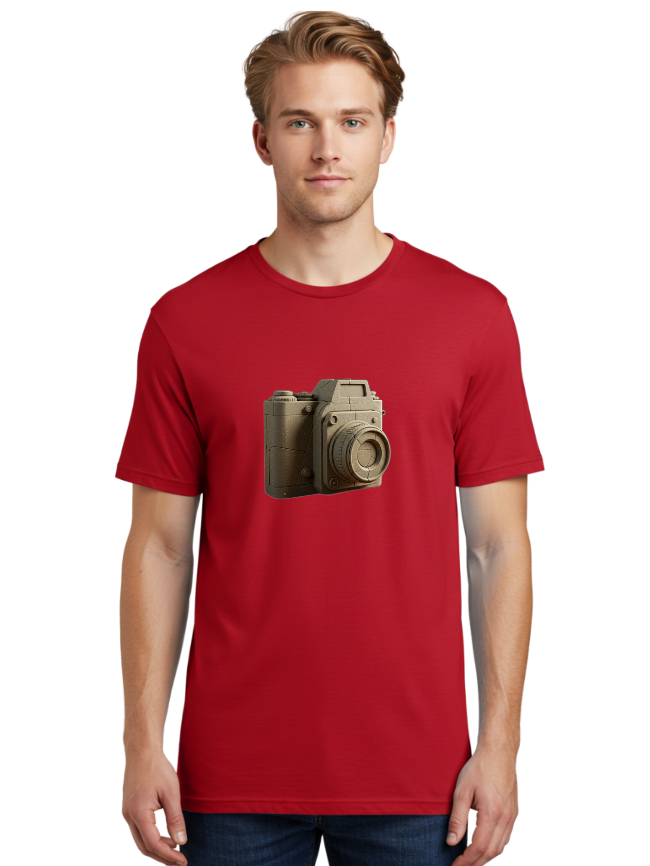 Brown-Camera Men'S Graphic Tee, 100% Cotton, Comfortable Casual Summer Wear, Machine Washable, 3D Camera, Digital Camera, Photography Equipment, Camera Lens, Camera Body, Rendering, 3D Modeling, Computer-Generated Imagery, Studio Shot, Bae365